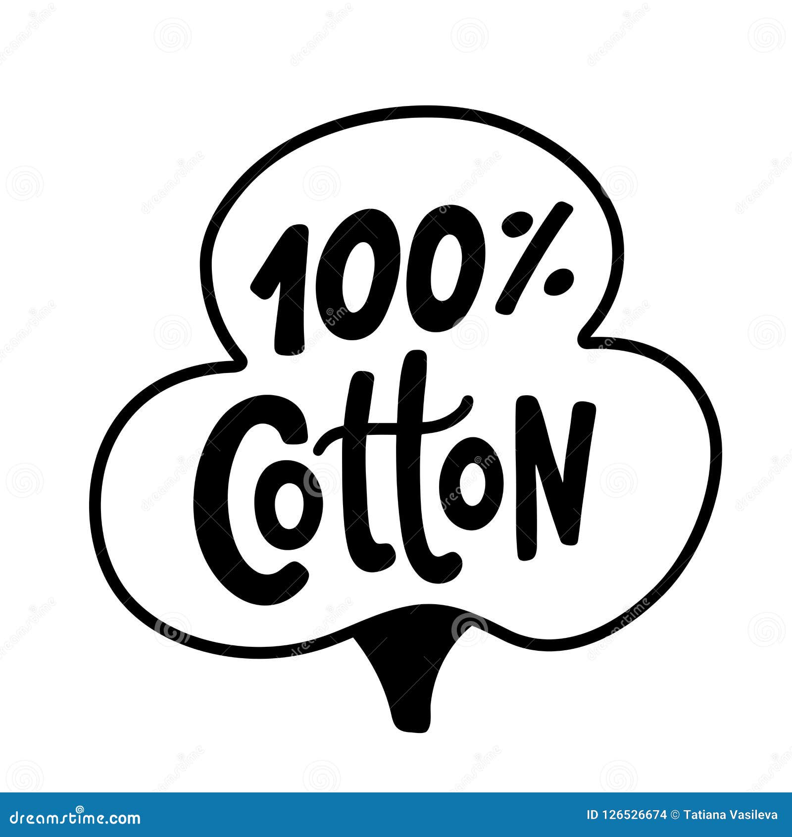 100 Percent Cotton. Vector Text Label Illustration. Hand Drawn ...