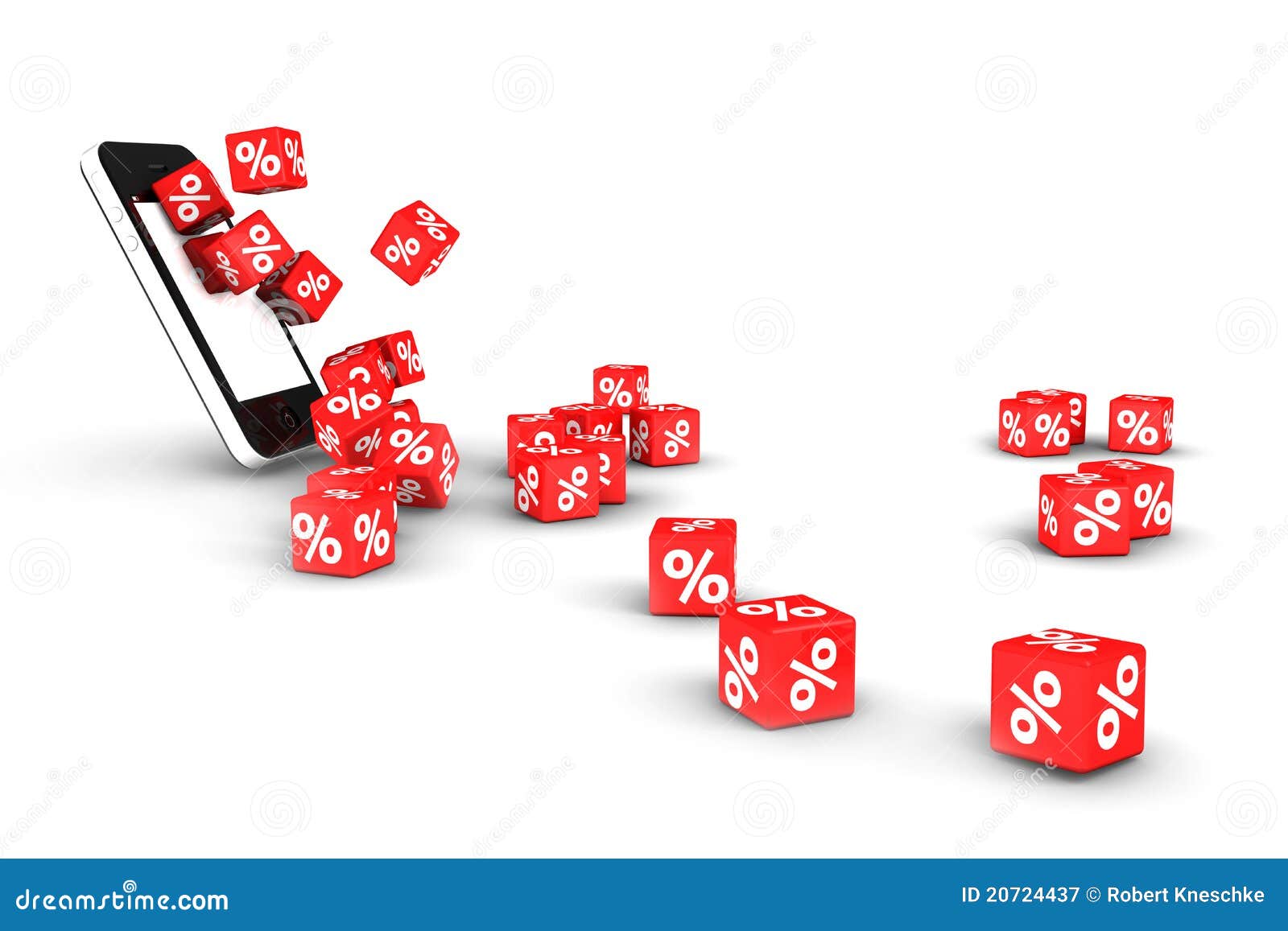 Percentage Dices Rolling Out of Smartphone Stock Illustration