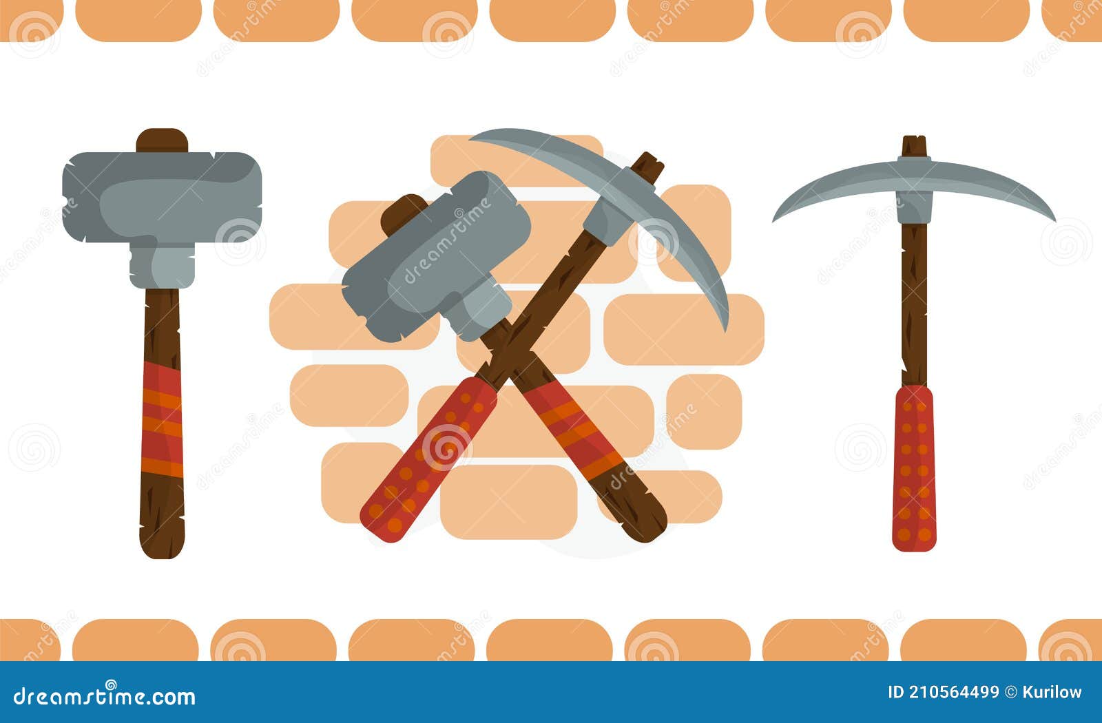 Percussion Tool Kit, Pickaxe and Hammer. Hand Tool with Solid Head