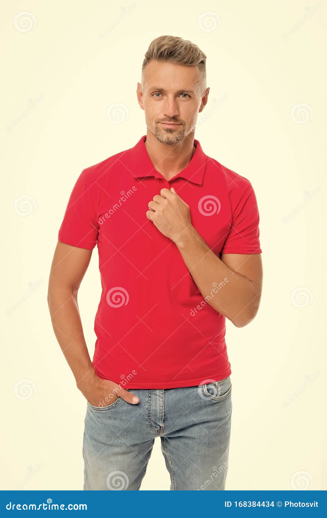 Perfect Fit. daily Outfit. Man Handsome in Red Shirt. Guy with Bristle Wear  Casual Outfit. Model Clothes Shop Stock Photo - Image of confidently,  masculinity: 168384434