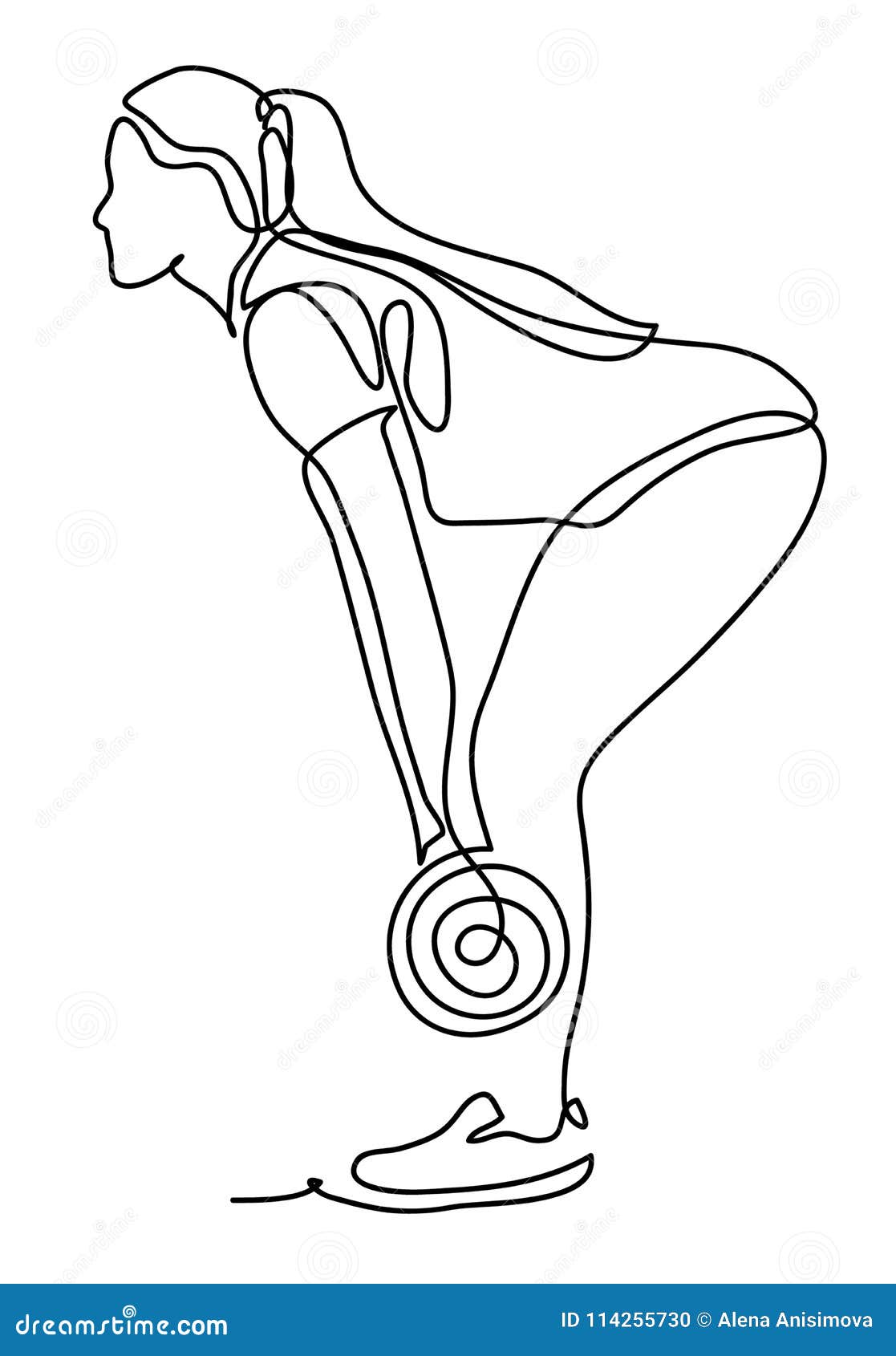 Perfect Girl with a Barbell. Fitness Concept. Continuous Line Drawing