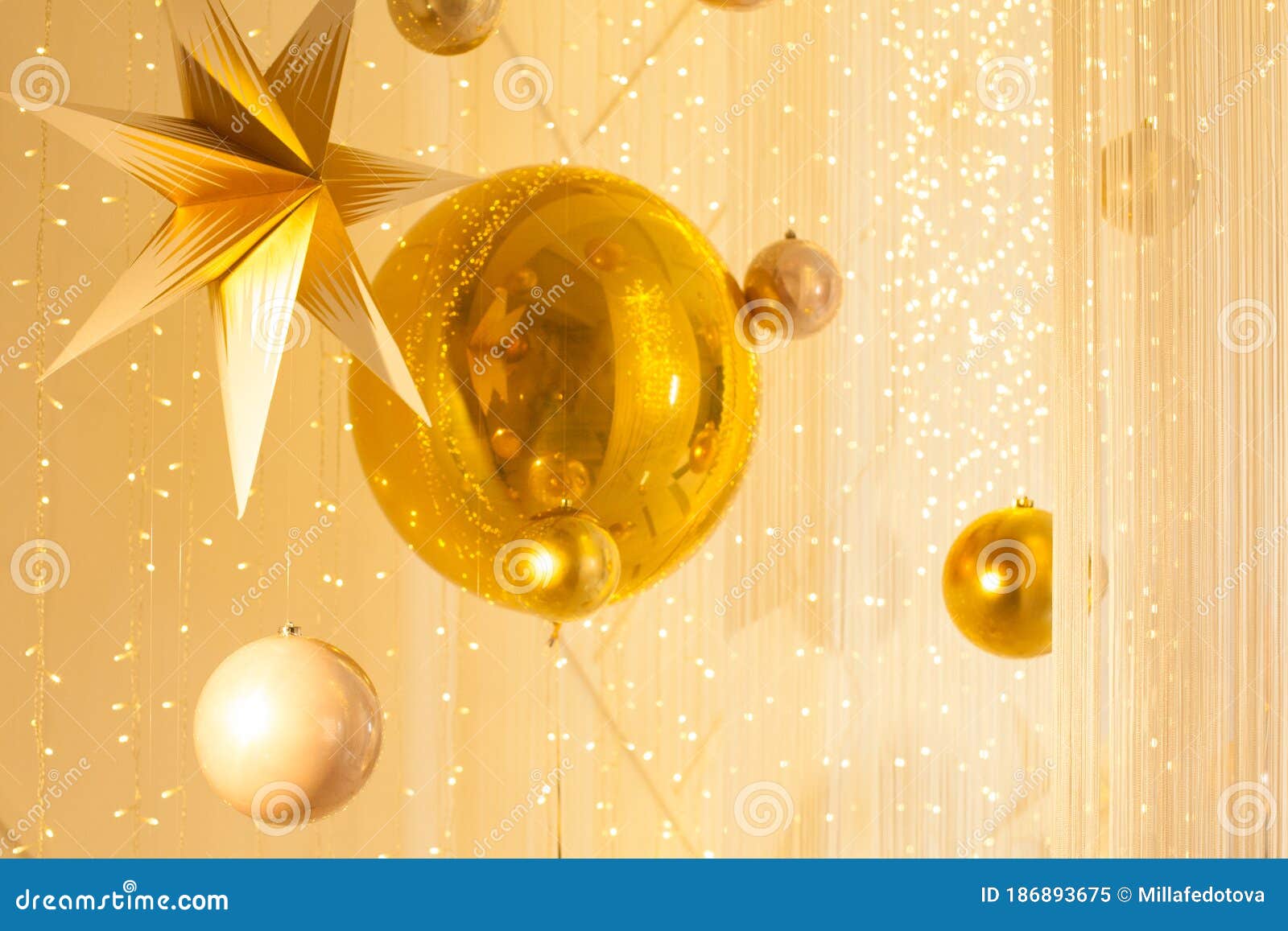 Perfect Golden Background with Gold Star Decorations Stock Image