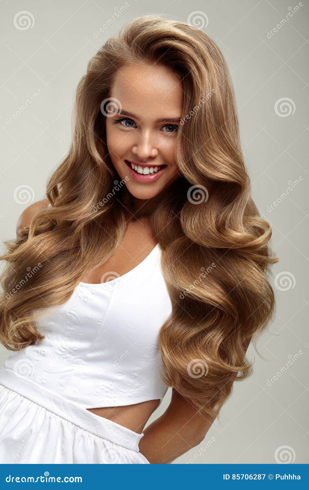 Perfect Hair  Beautiful Woman Model  With Long  Blonde Curly  