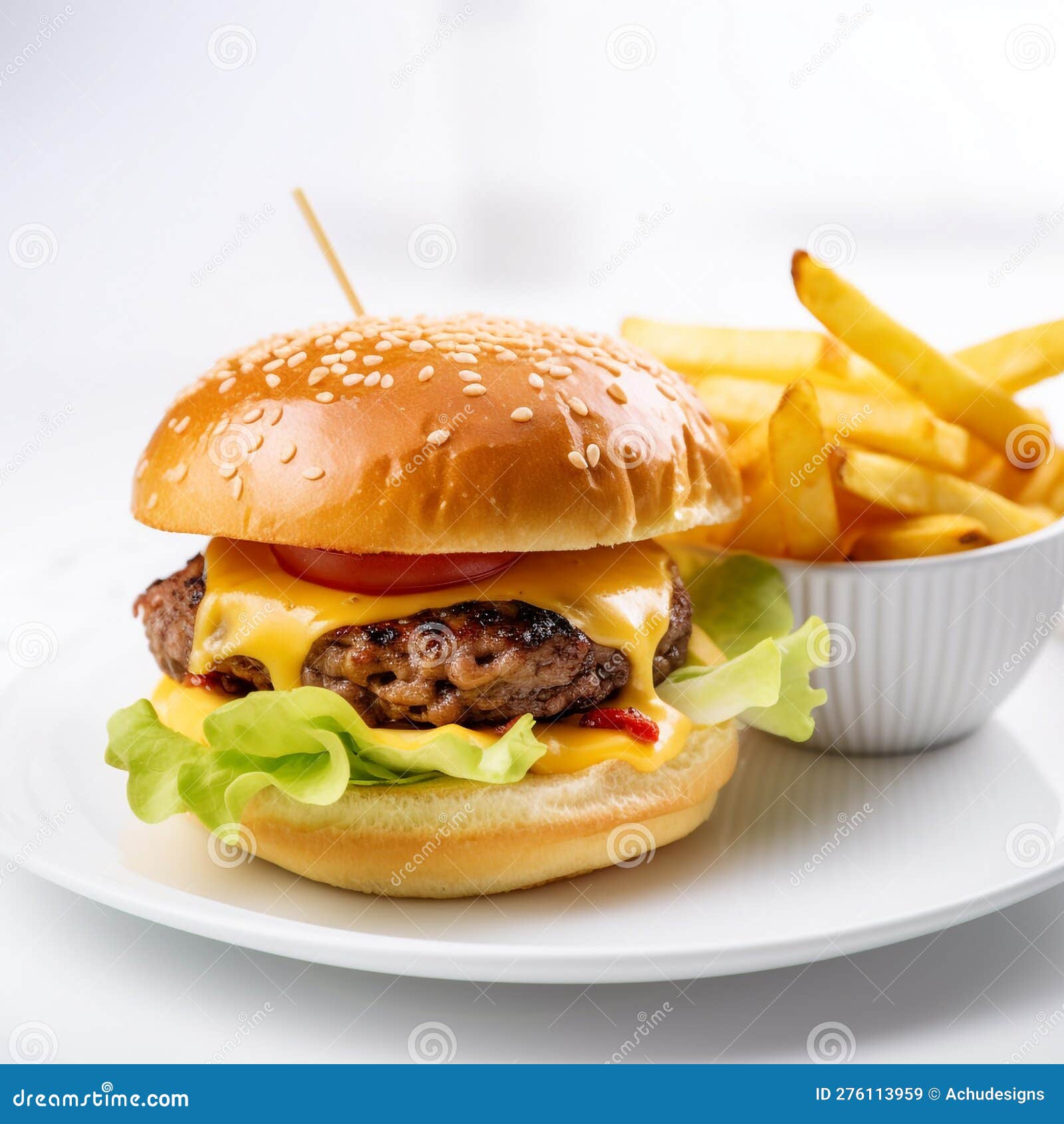 A Perfect Hamburger With A Thick Beef Patty, Crispy Bacon, Melted