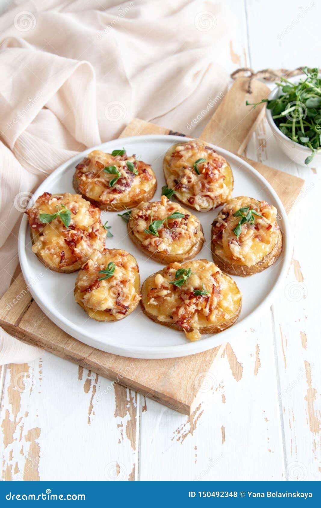 Potato Slices with Cheese and Bacon Stock Photo - Image of lunch, feed