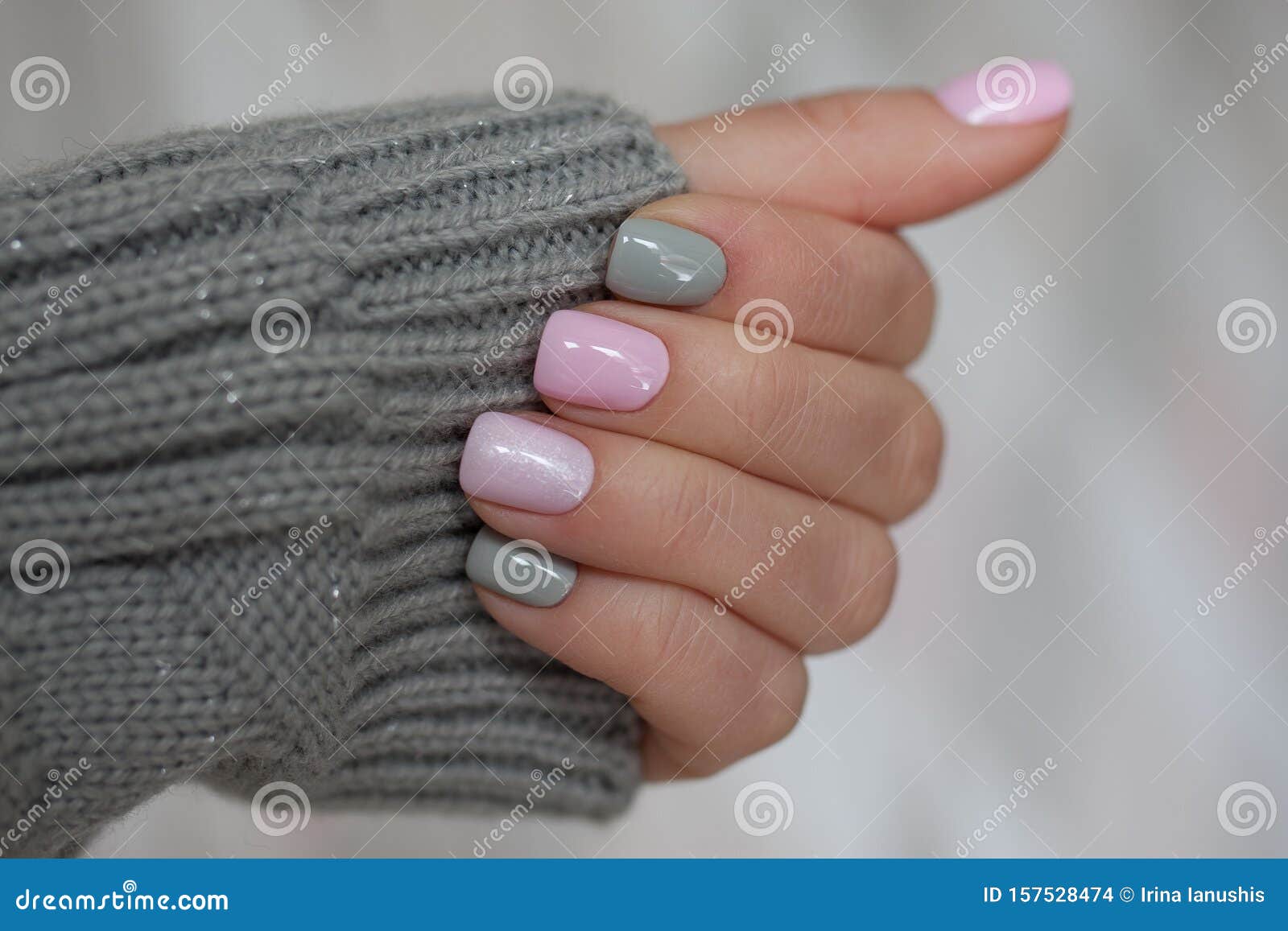 Perfect Pink and Grey Nails Stock Photo - Image of closeup
