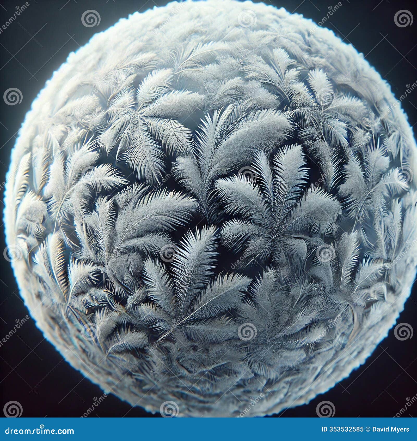a perfect sphere of frost, intricate patterns on the surface, hyper-realistic,