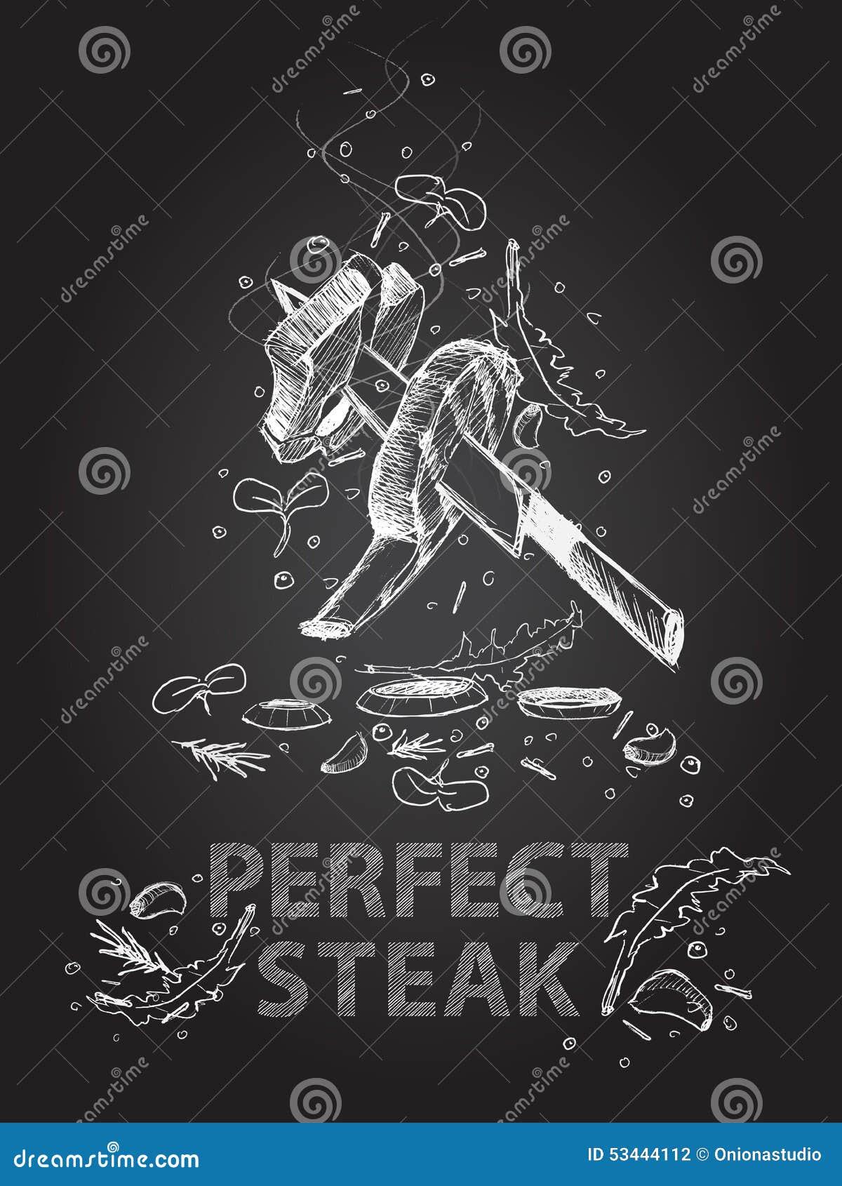 Perfect Steak Quotes Illustration on Chalkboard Stock Vector