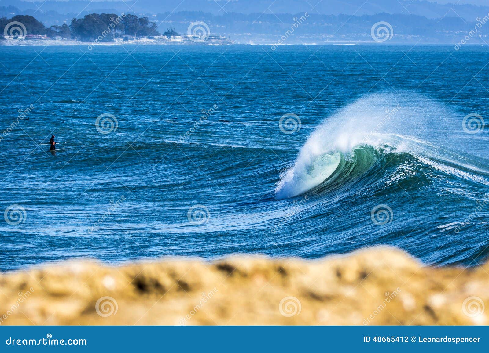 perfect wave breaking in south santa cruz in california.