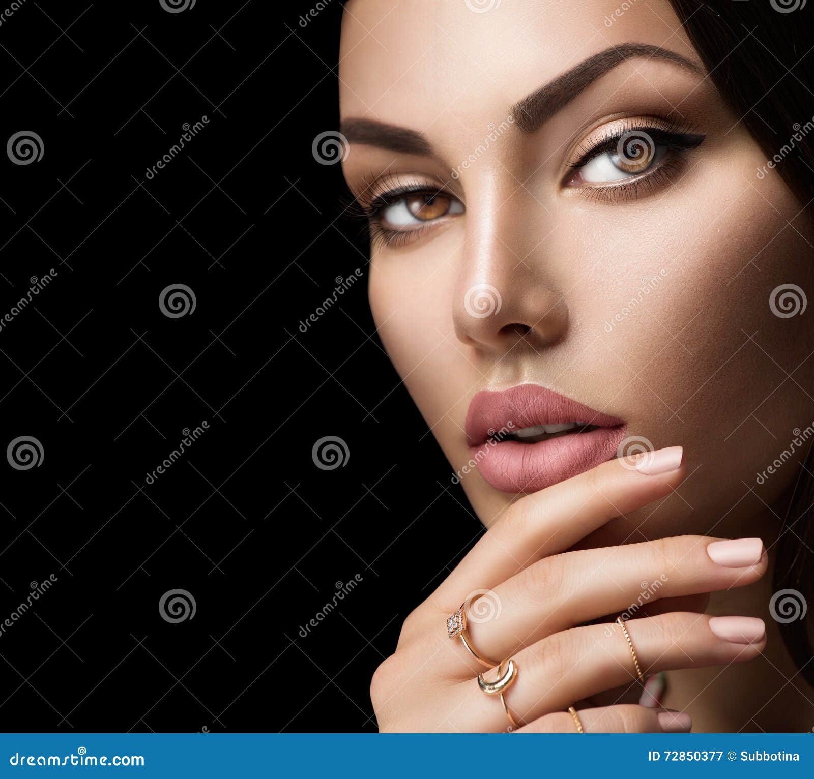 perfect woman lips with fashion natural beige matte lipstick