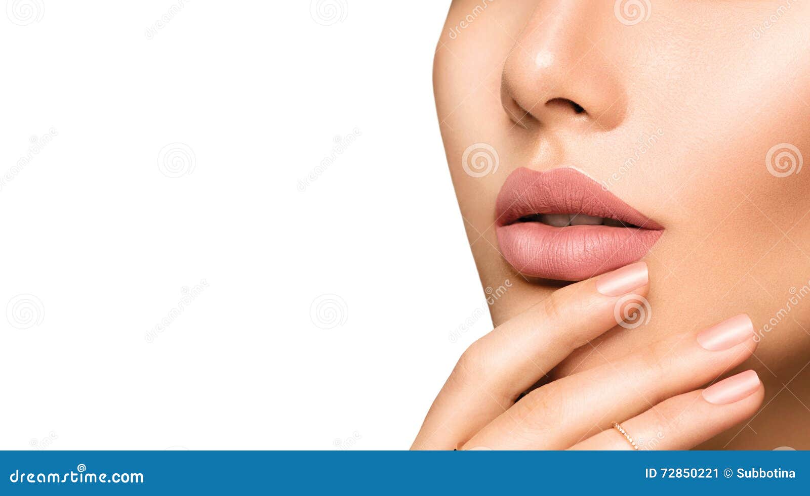 perfect woman's lips with fashion natural beige matte lipstick