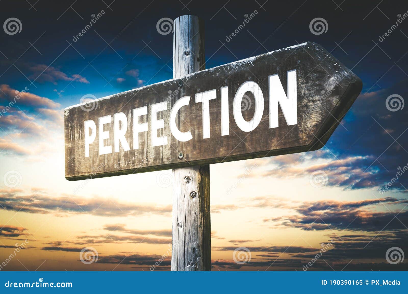 perfection - wooden signpost, roadsign with one arrow