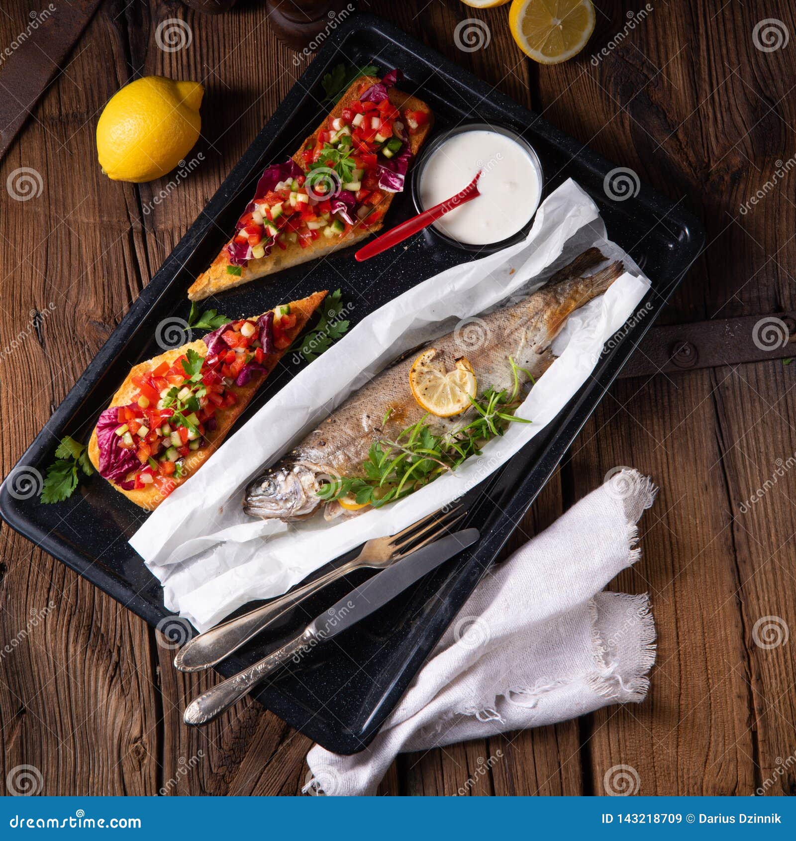 The Perfectly Baked Oven Trout with Lemon and Herbs Stock Image Image