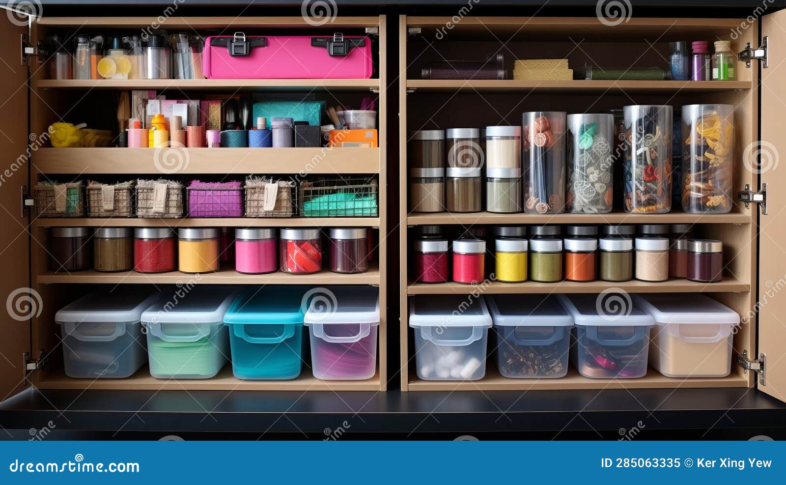 A Perfectly Organized Craft Supply with Bins Stock Illustration