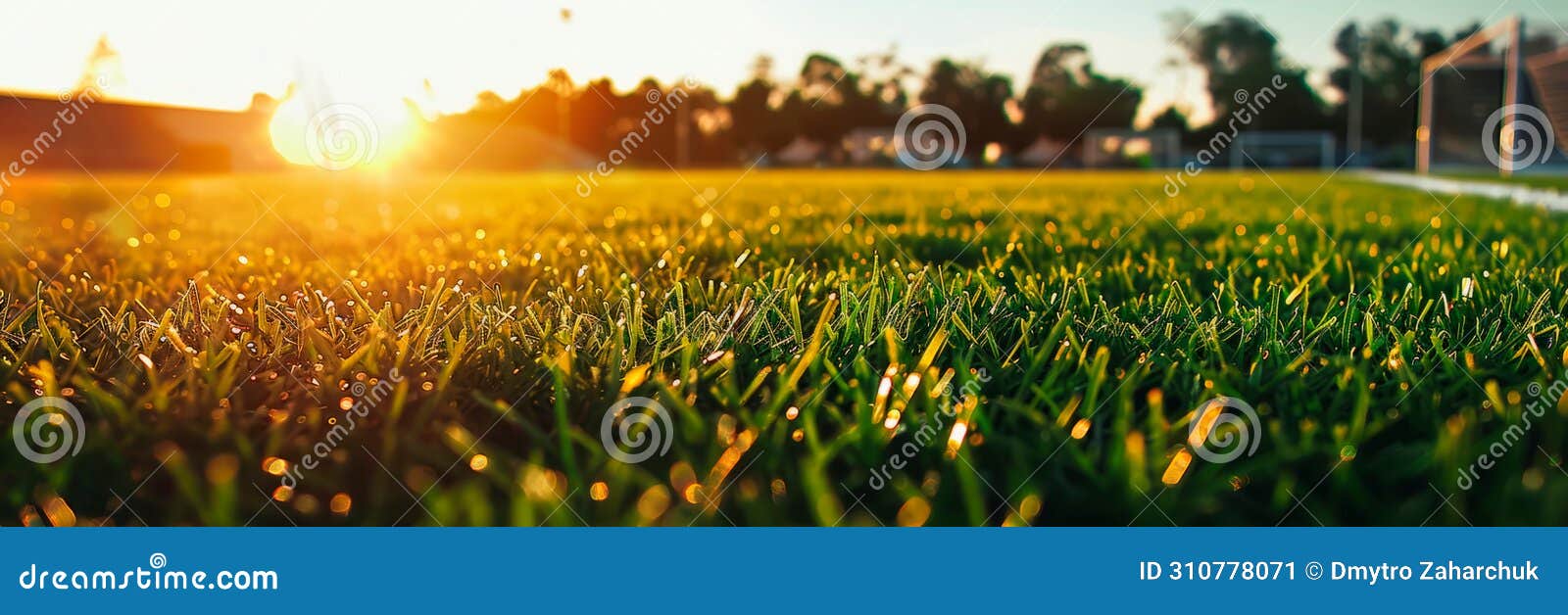 perfectly trimmed grass on the soccer field, highlighting its smooth texture and uniformity. generative ai