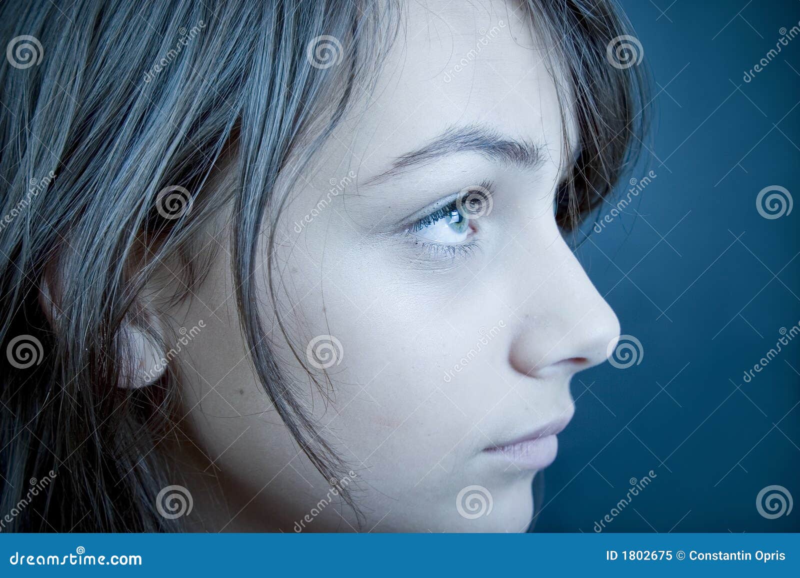 Perfil Da Menina Triste Bonita Em Tons Azuis Foto de Stock - Imagem de  adolescente, bonito: 28042964