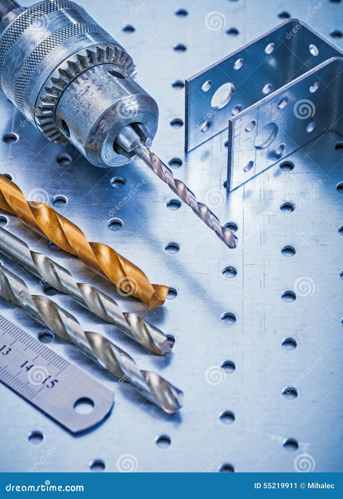 Perforated Angle Fasteners Metal Ruler Drill and Stock Image Image of