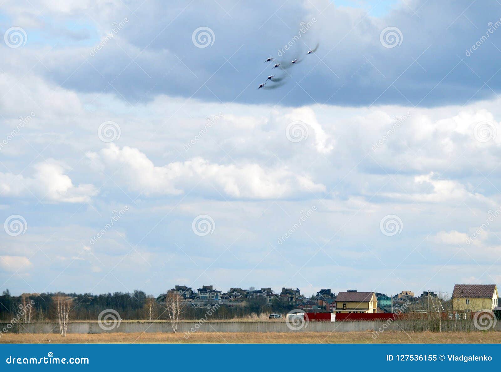 the performance of the strizhi aerobatic team on the multi-purpose highly maneuverable mig-29 fighters over the myachkovo airfield