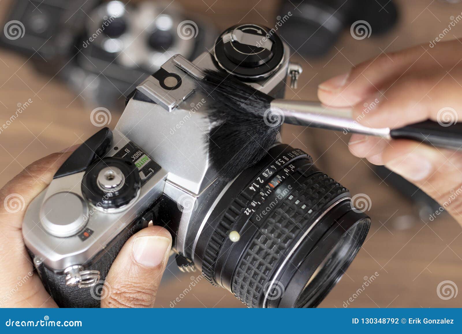 Performing Cleaning of Vintage Photo Camera Stock Photo Image of dust