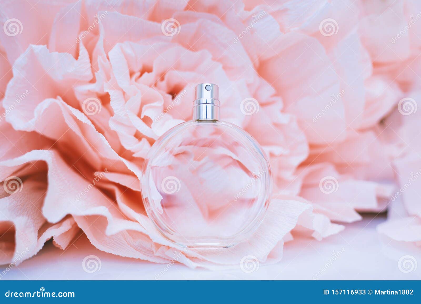 Perfume on a Background of Pink Rose Stock Image - Image of spray