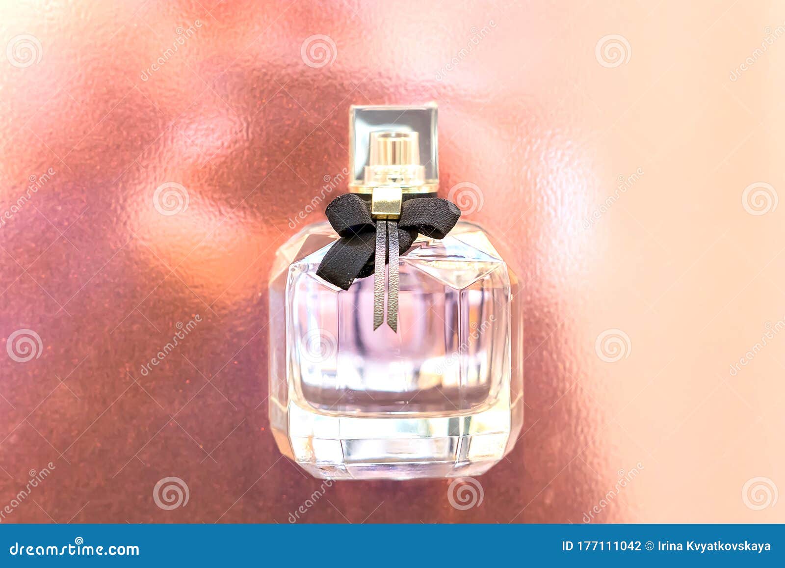 Perfume Bottle with Black Bow on Pink Background Stock Photo Image of