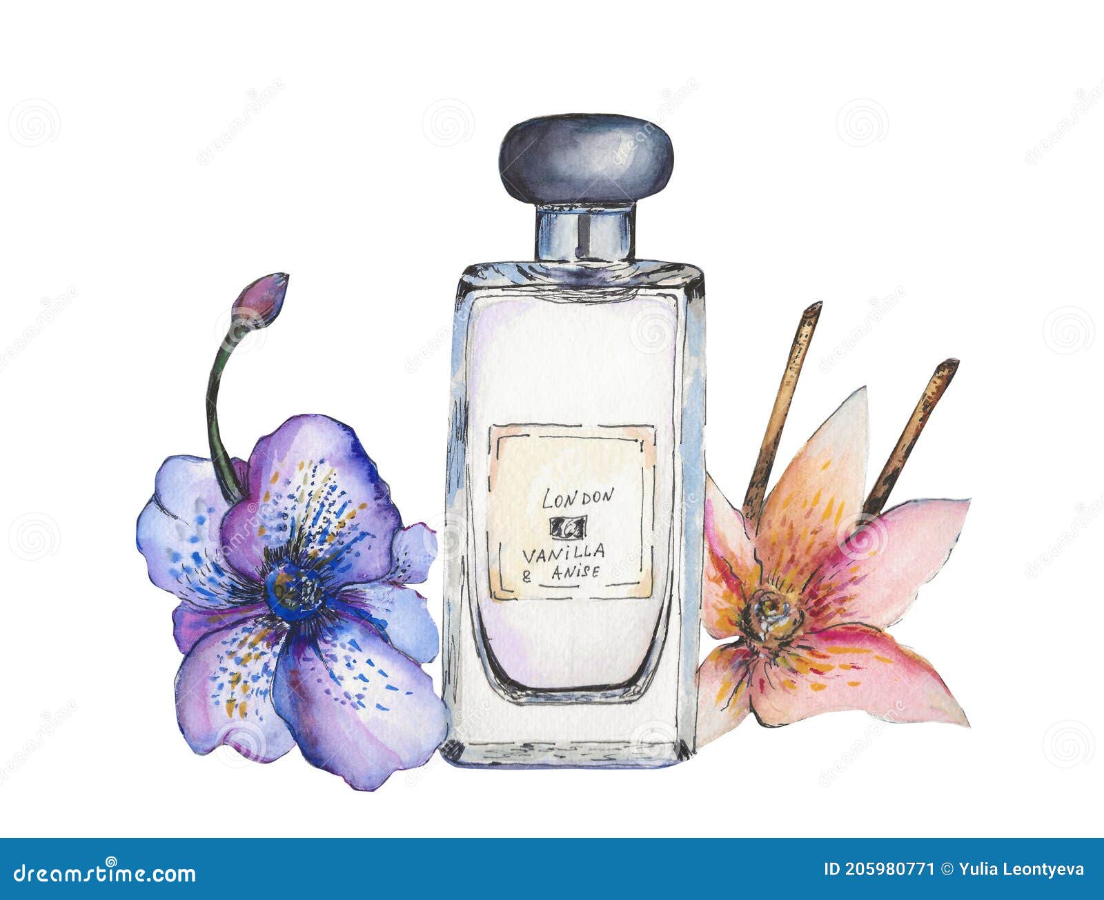 Perfume Bottle with Flowers of Vanilla and Orchid Stock Image Image