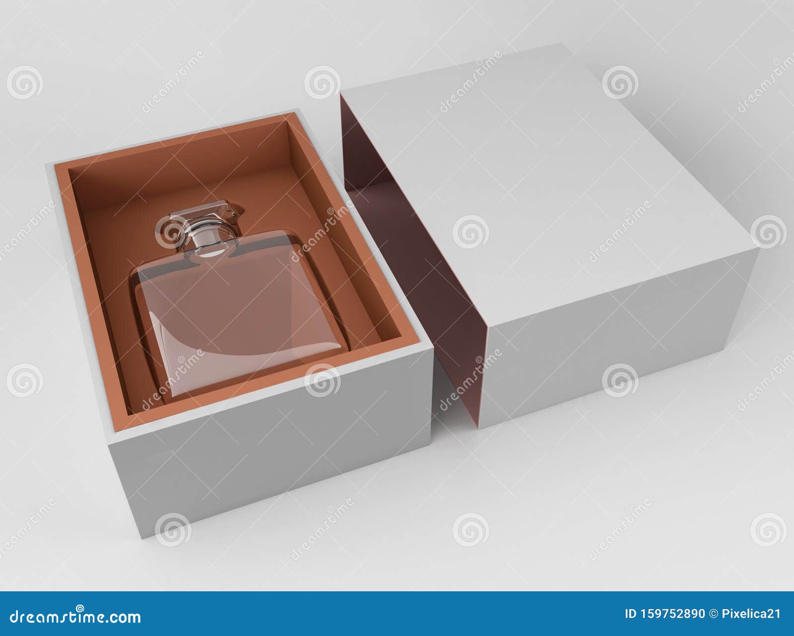 Download Perfume Bottle With White Box Mockup 3d Render On Light Background Stock Illustration Illustration Of Perfume Cartoon 159752890