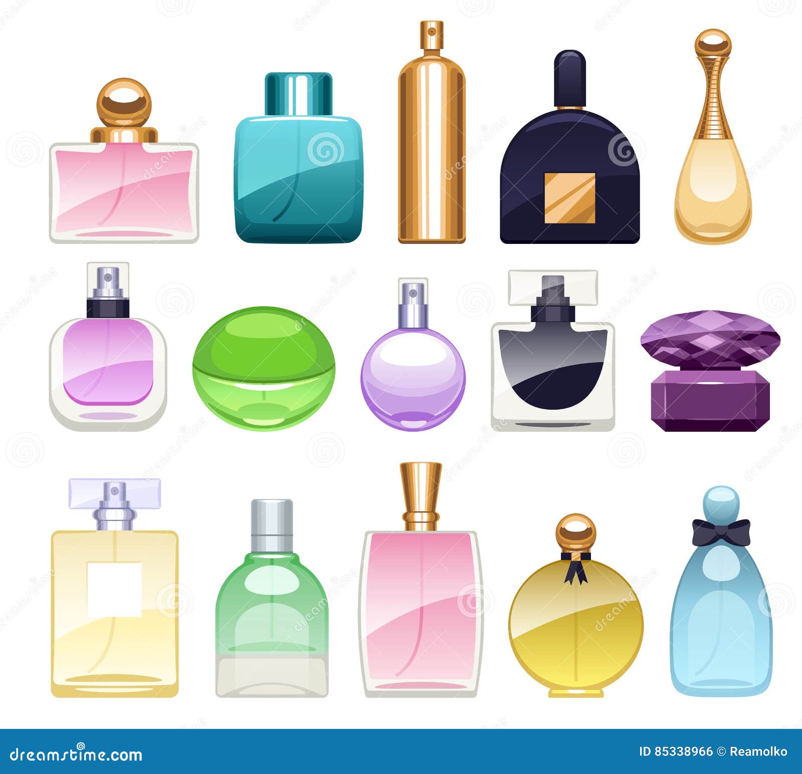 Perfume Bottles Icons Set Vector Illustration. Eau De Parfum Stock ...