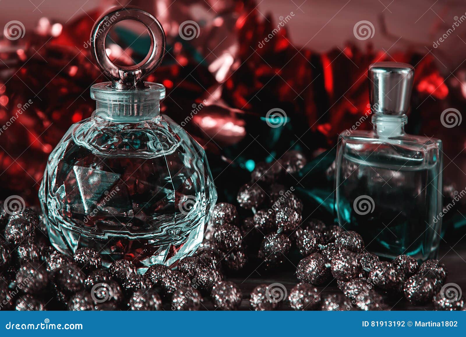 Perfume and Christmas Decorations Stock Photo Image of brown, odour