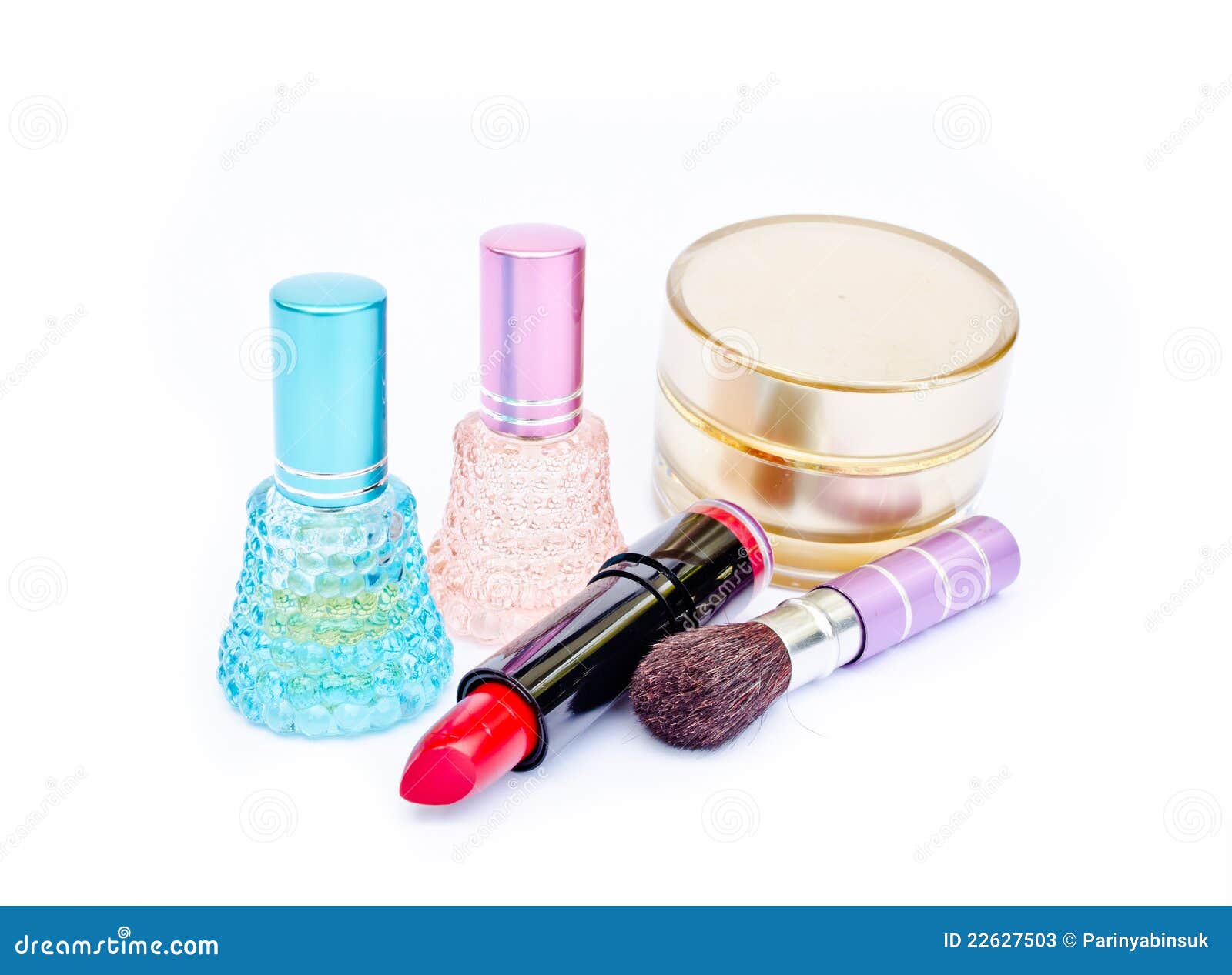 Perfume ,lipstick and Powder Stock Image Image of blue, cosmetic