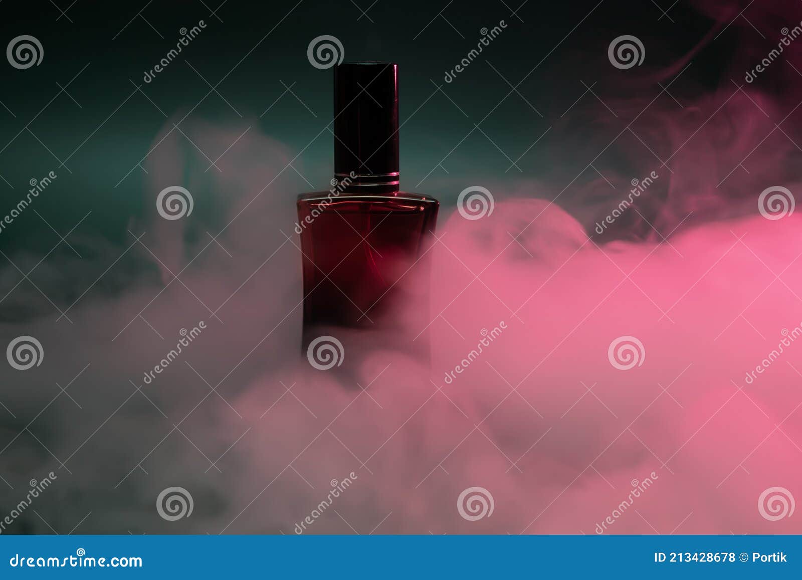 Perfume in a Red Bottle on a Dark Green Background with Steam Stock ...