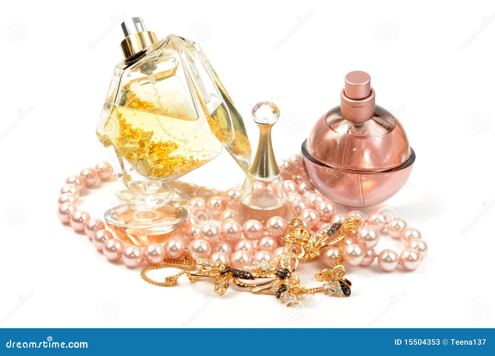 Perfumes and jewelry stock image. Image of adornment 15504353