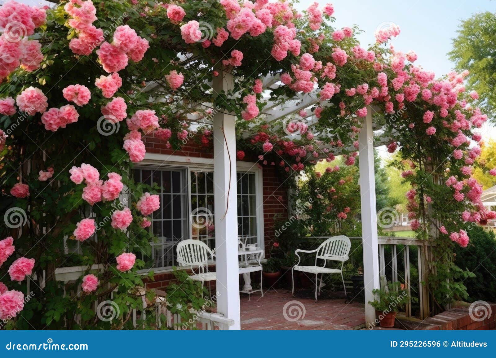 A Pergola with Climbing Roses in Full Bloom Stock Photo Image of