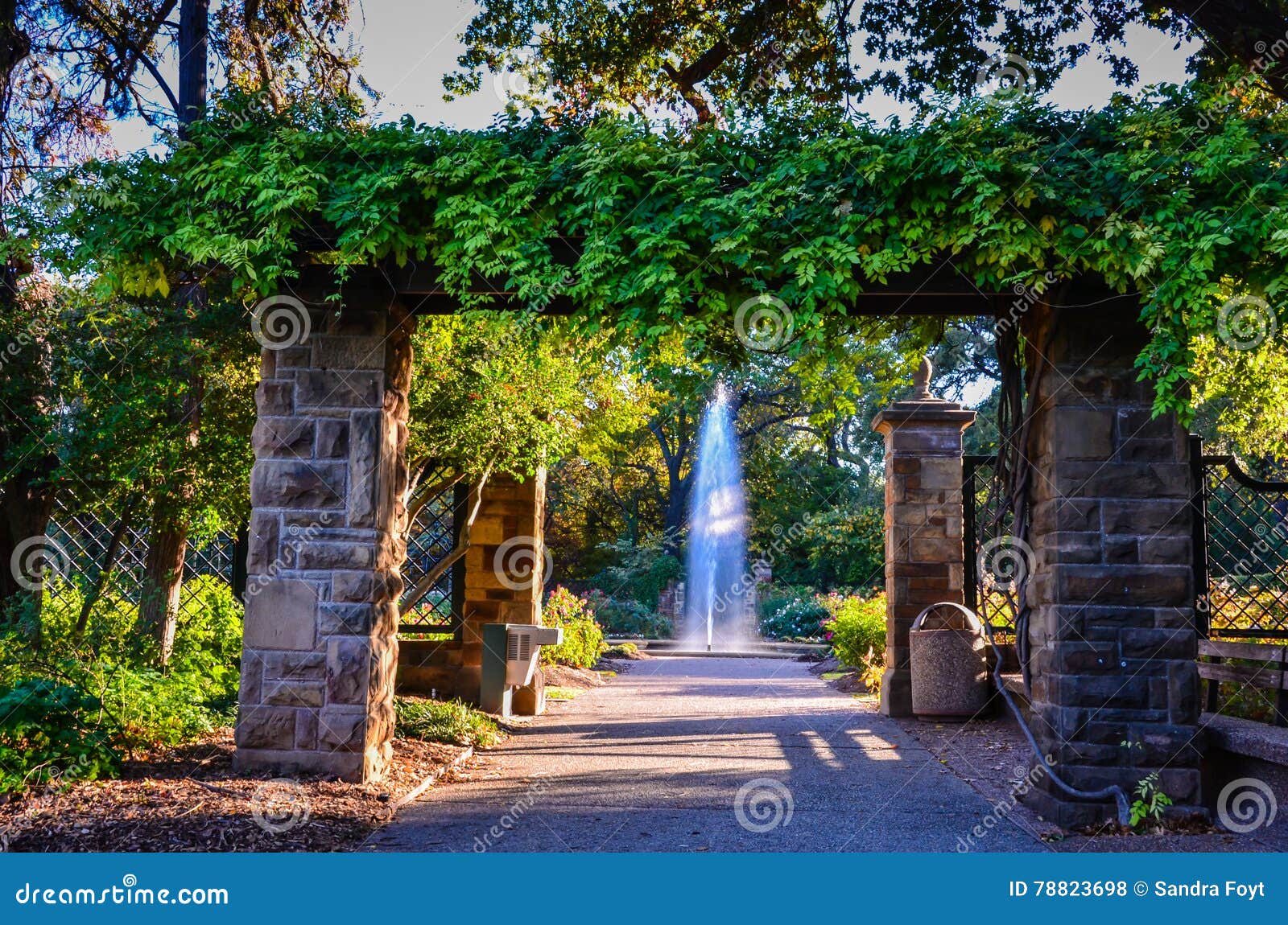 pergola and fountain - fort worth botanic garden - fort worth, texas