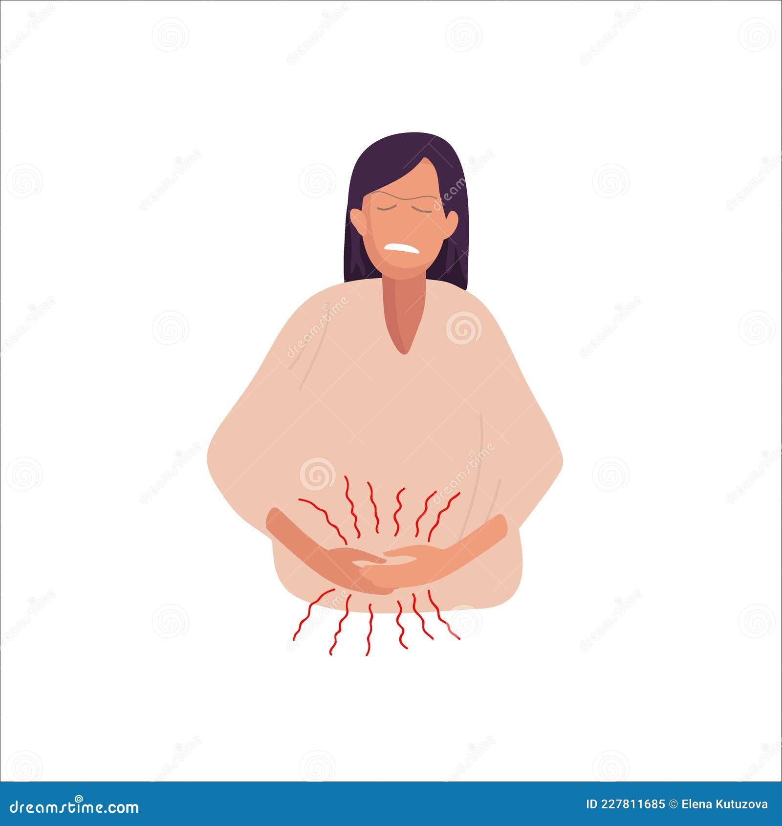 Period Pain Suffering From Pain Woman Holds Hand On Belly Zone Female Stomach Pain Stock
