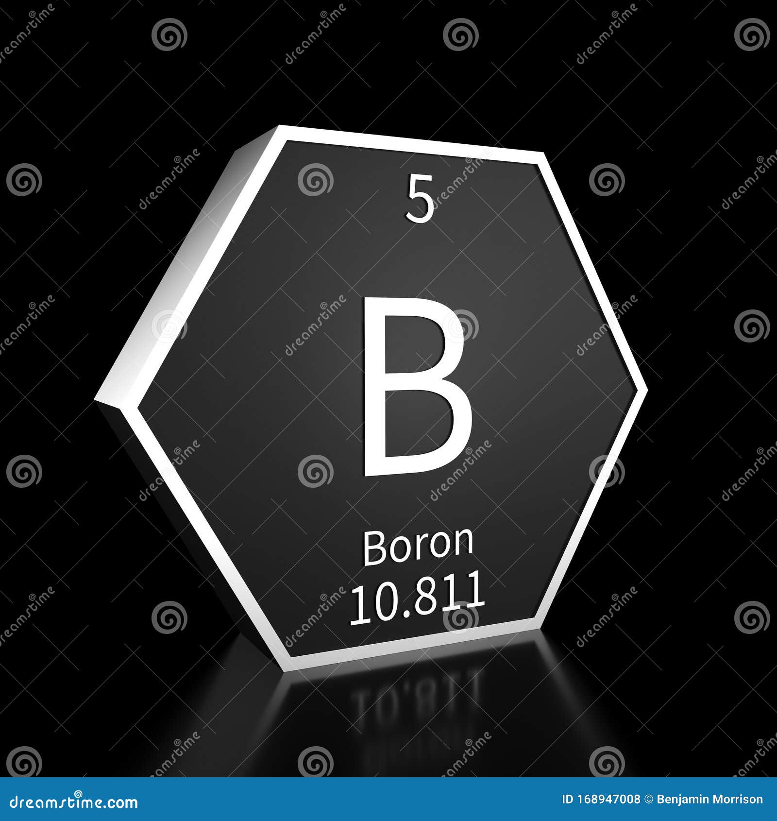 Periodic Table Element Boron Rendered Metal on Black on Black Stock de