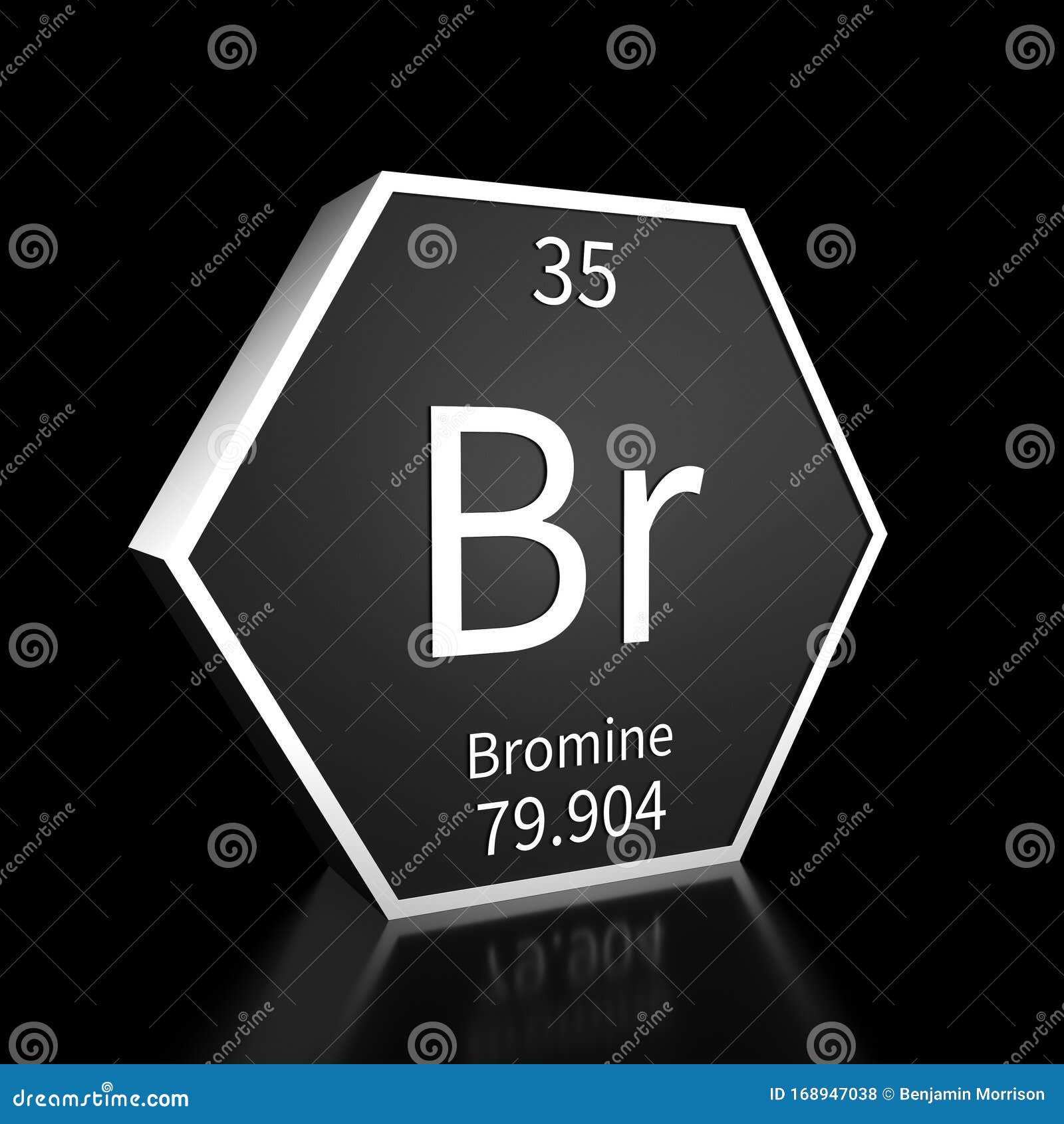 Periodic Table Element Bromine Rendered Metal on Black on Black Stock