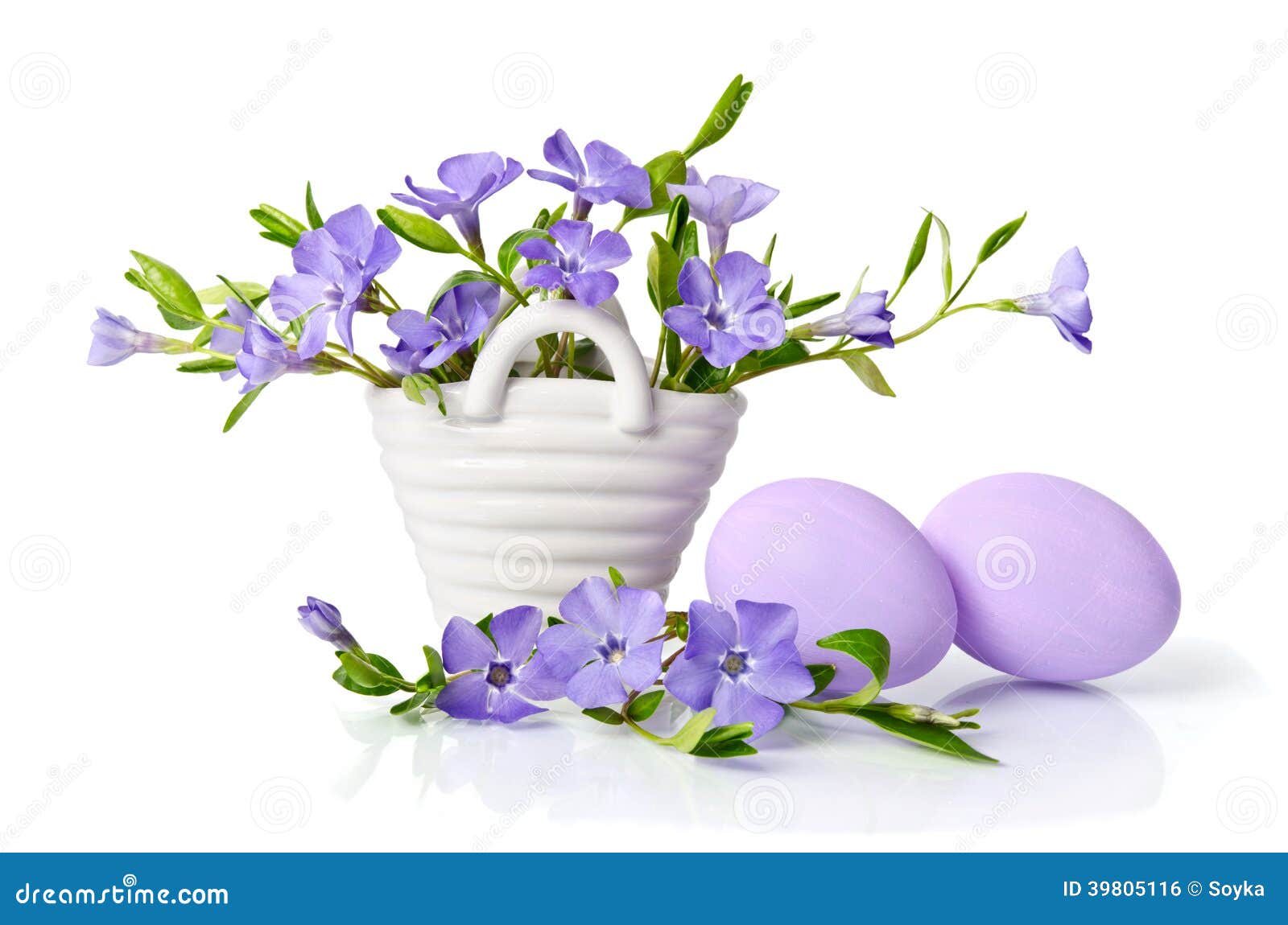 Periwinkle in the Basket and Easter Eggs Stock Photo Image of nature
