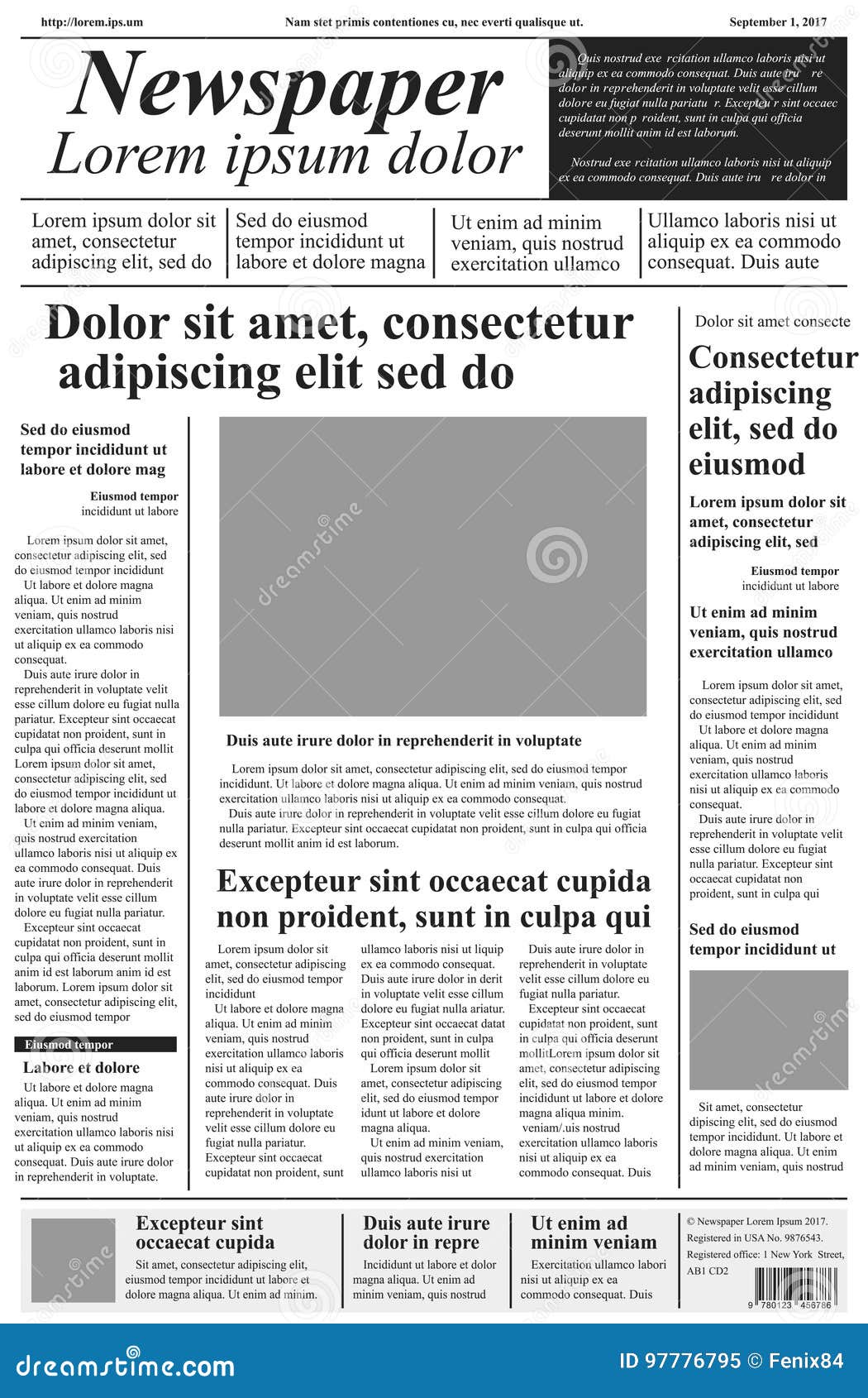 Periódico Plantilla Del Vector Con El Texto Y Las Imágenes Del Lorem Ipsum H Ilustración del