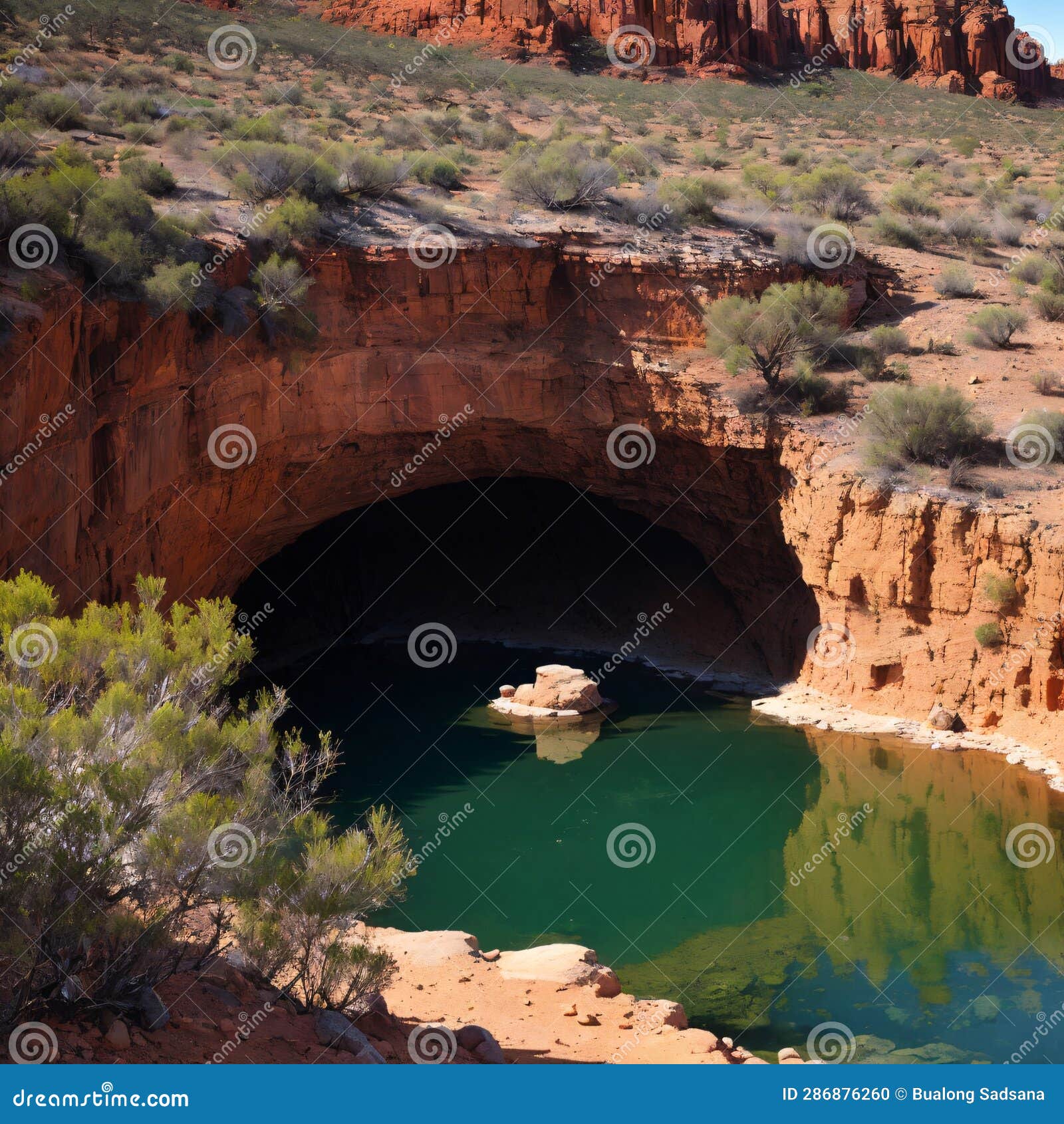 permanent waterhole ellery creek big hole and geological site with red cliffs in west macdonnell national park, 80km