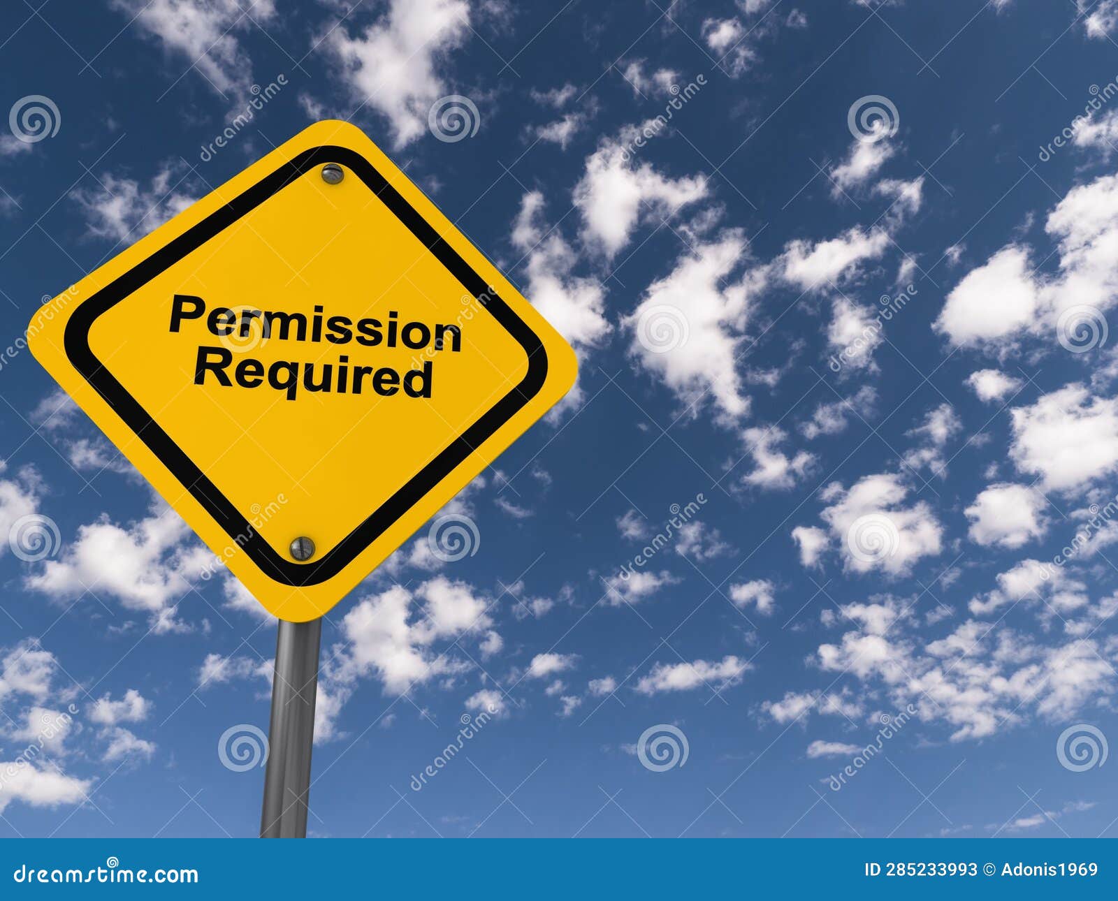 Permission Required Traffic Sign on Blue Sky Stock Image Image of