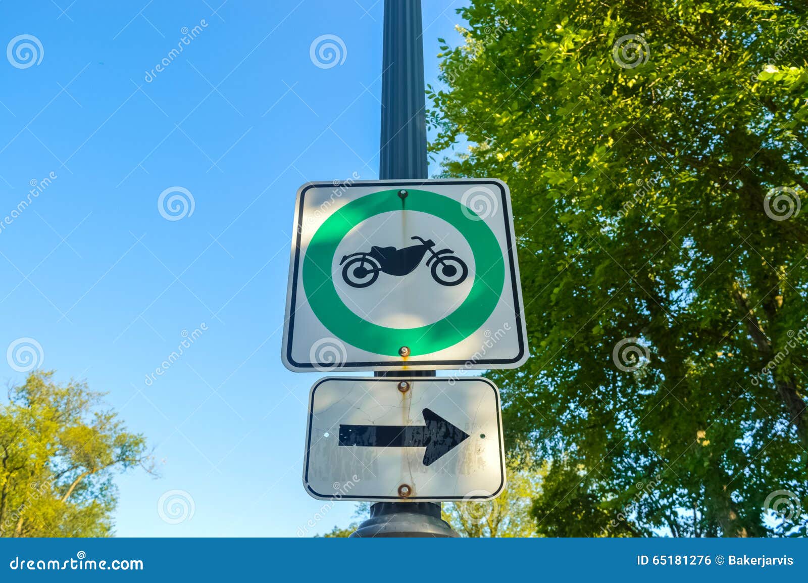 Permitted Motorcycles Traffic Sign in Retro Style Stock Photo Image