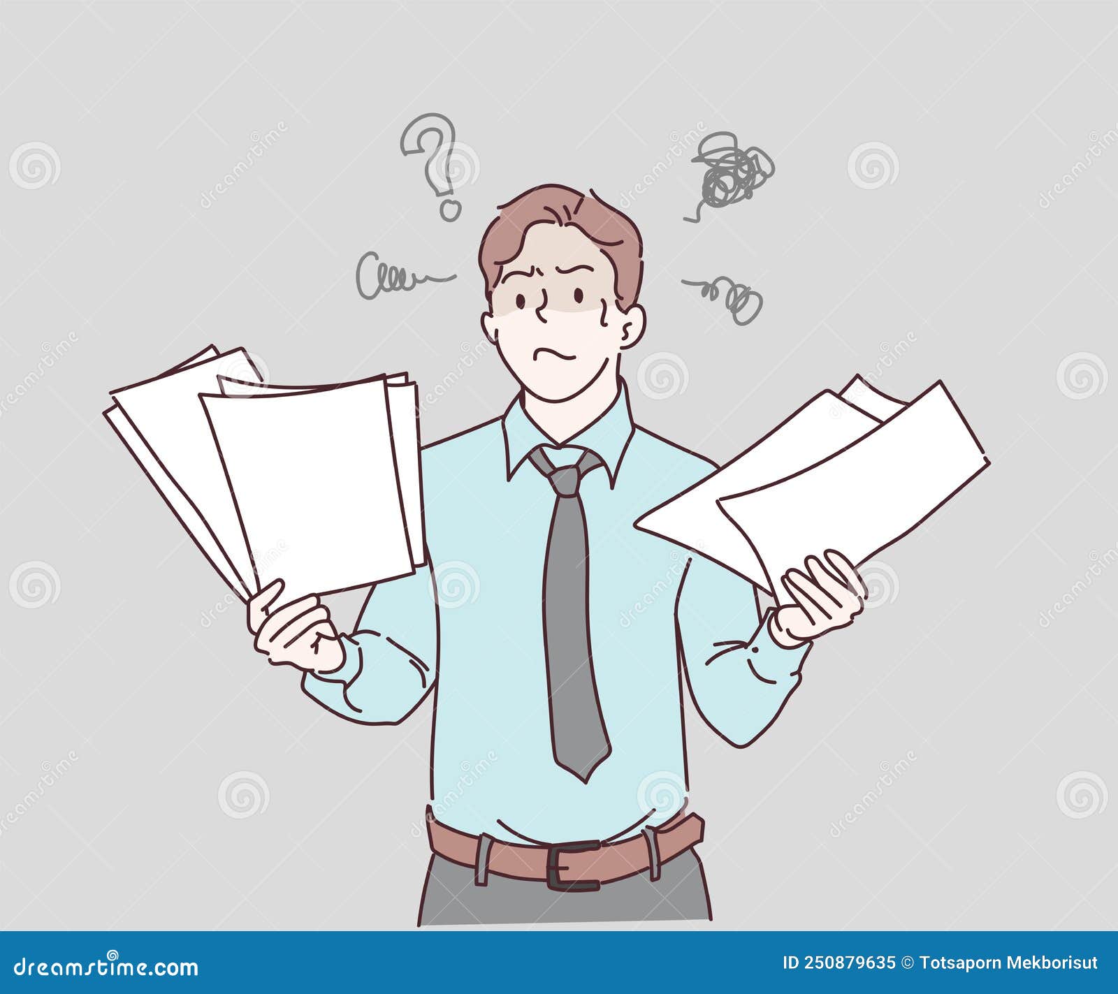 Perplexed Man Looking Stunned And Dazed At Paper Documents Confused