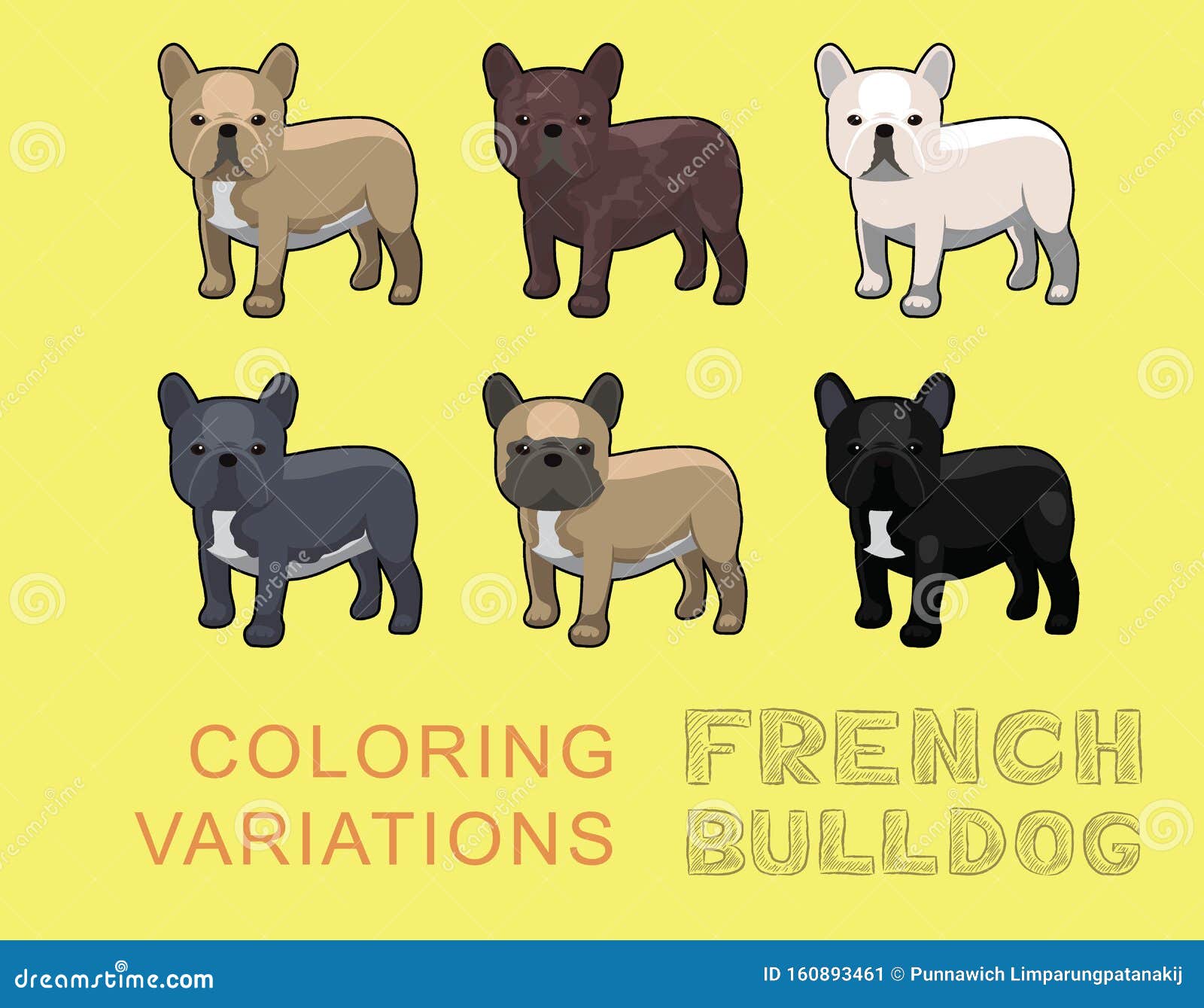 Perro Bulldog Francés Colorear Variantes Del Vector De Dibujos Animados  Ilustración Ilustración del Vector - Ilustración de perro, formato:  160893461