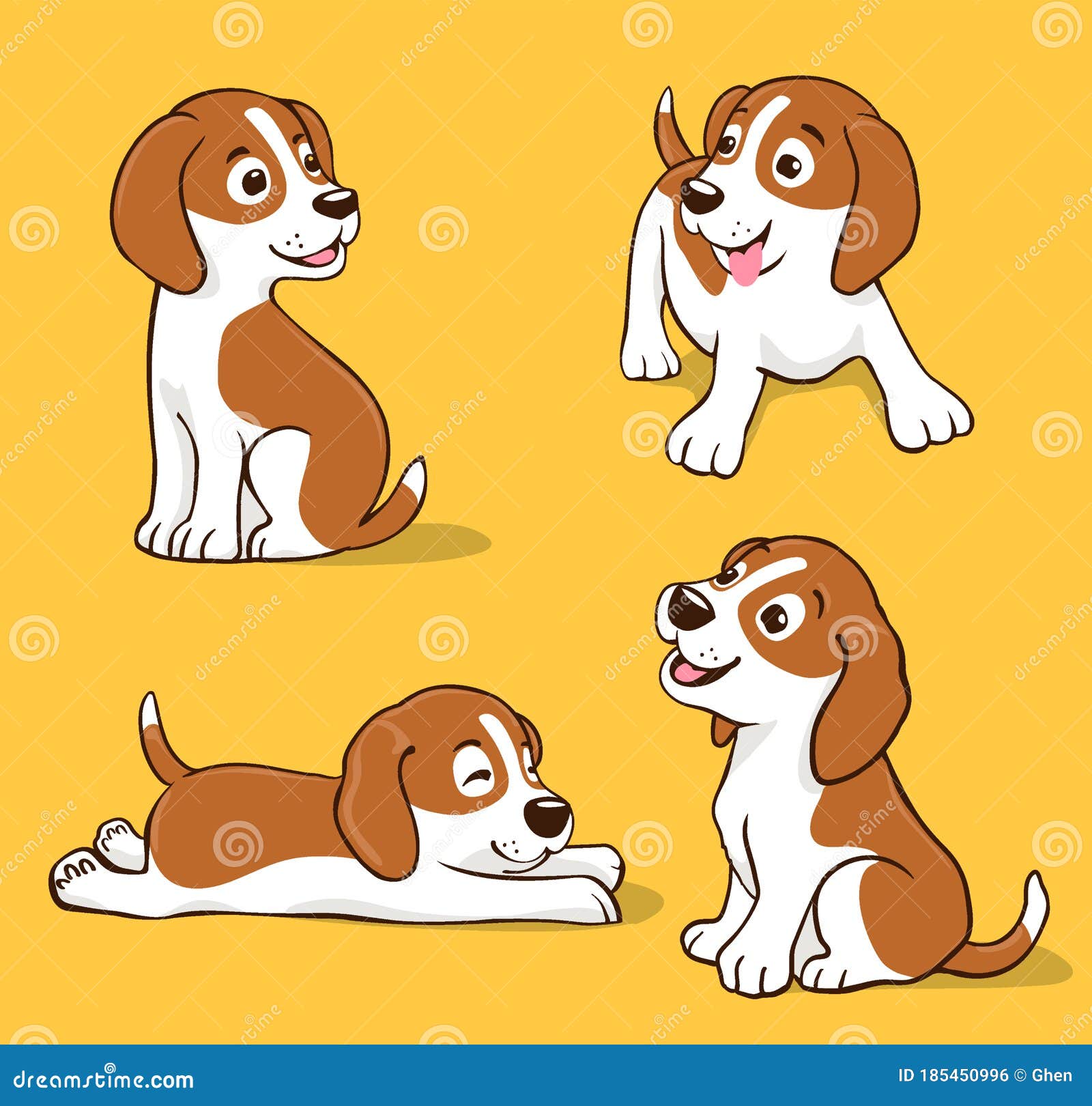 Perro De Caricatura En Diferentes Posiciones Sentado Durmiendo Sonriendo  Ilustración del Vector - Ilustración de honestidad, joven: 185450996