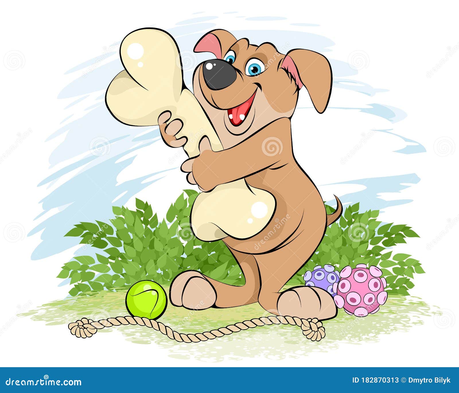 Perro De Dibujos Animados Con Un Hueso Ilustración del Vector - Ilustración  de divertido, historieta: 182870313