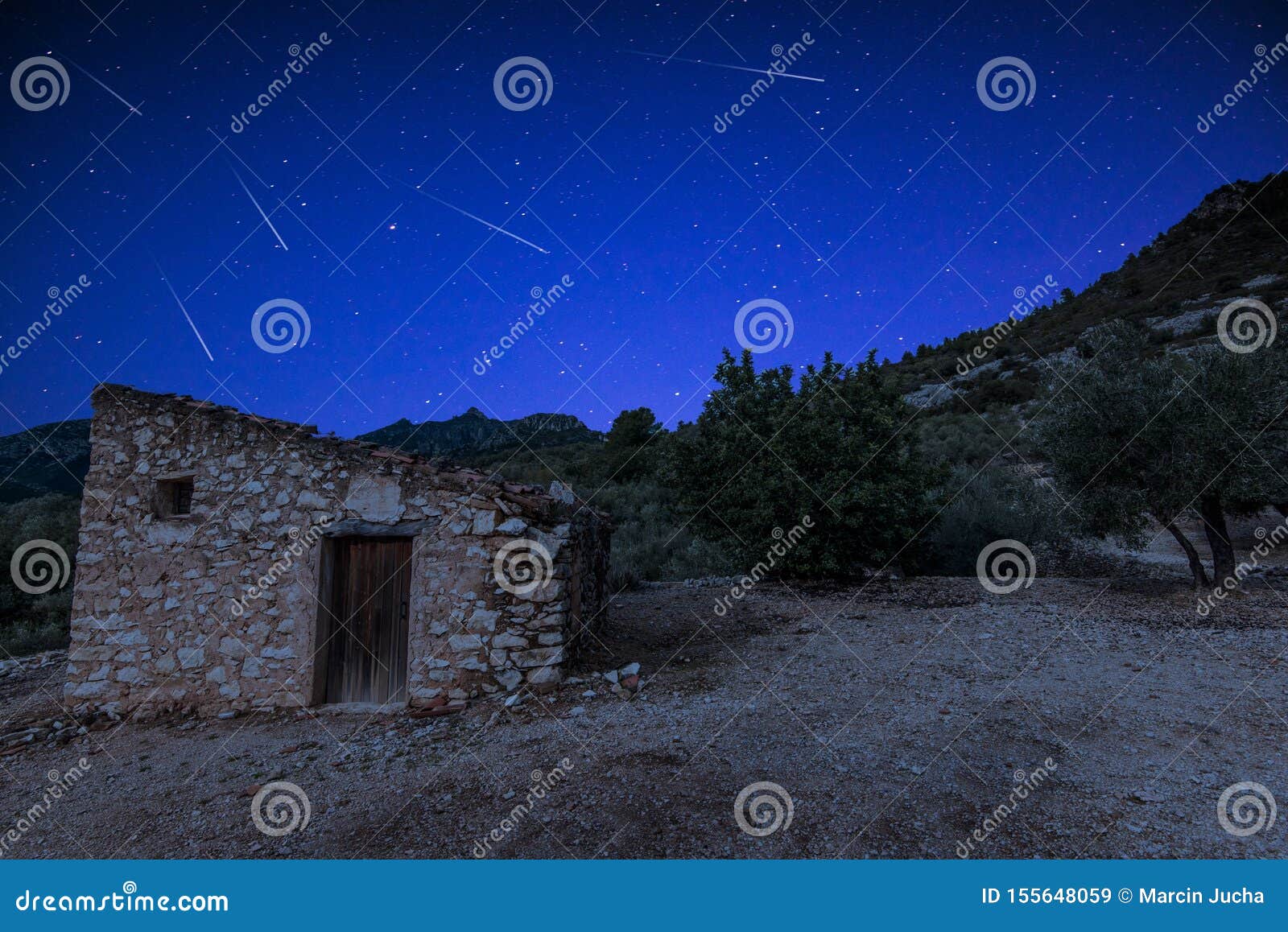 Perseid Meteor Shower Over Rural House in Spain Stock Image Image of field, comet 155648059