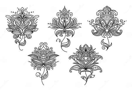 Persian and Indian Paisley Floral Elements Stock Vector - Illustration ...