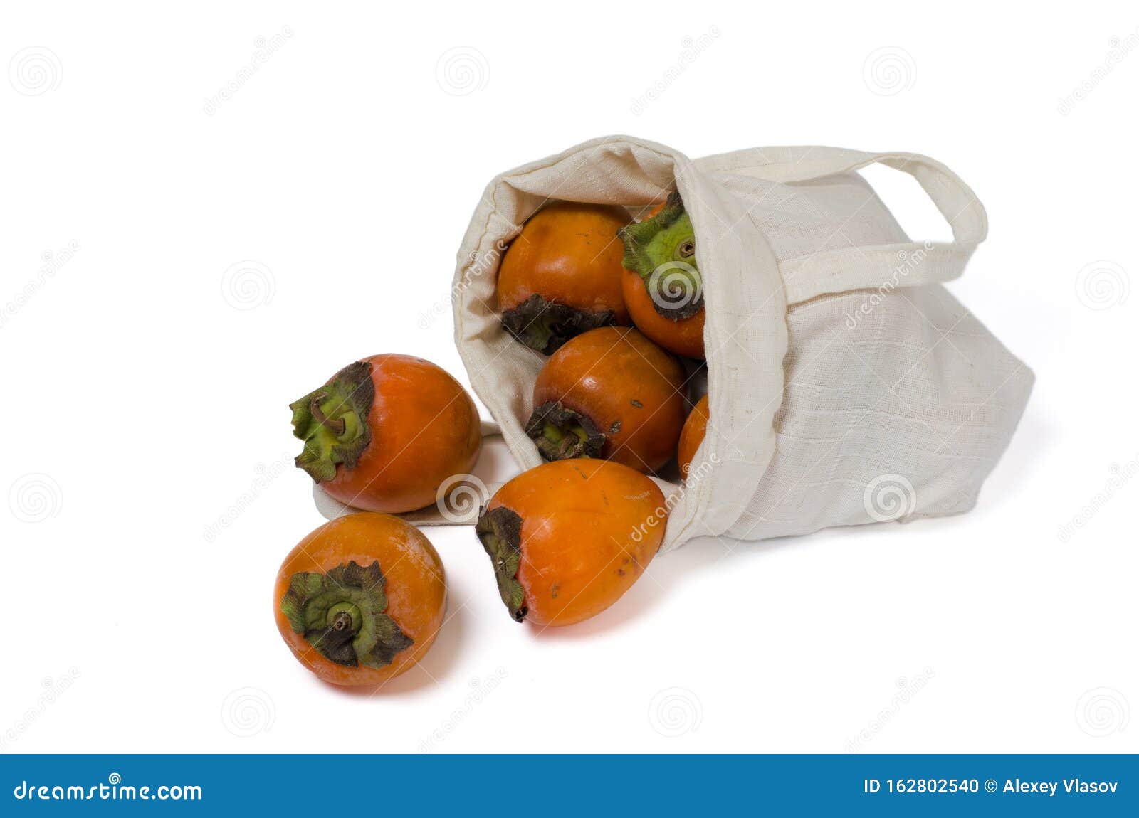 Persimmons in Linen Sack Isolated on White Stock Photo - Image of vegan ...