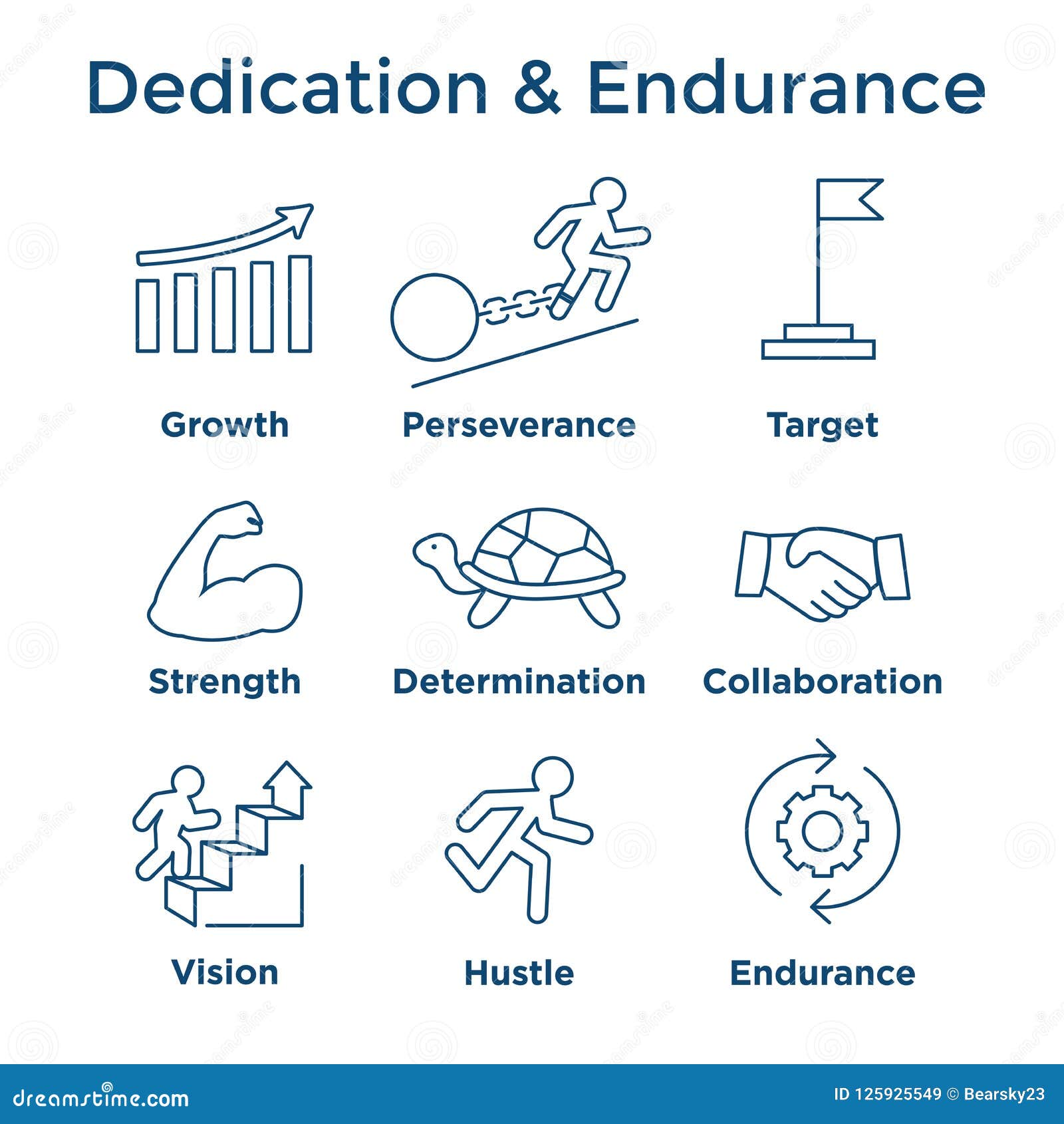 persistence icon set with image of extreme motivation and drive